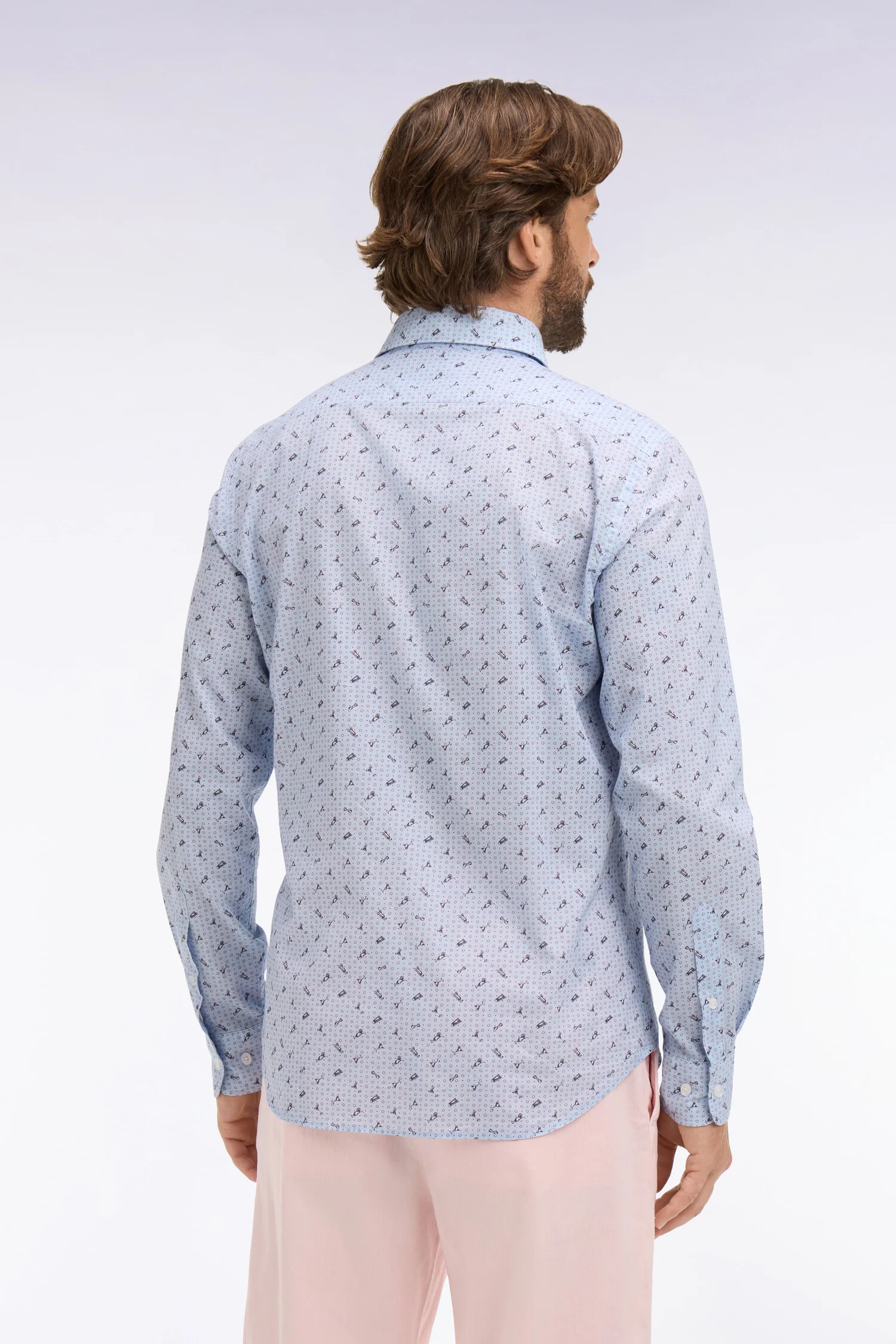 Chemise en popeline de coton bleu ciel à micromotifs coupe slim - Image 5
