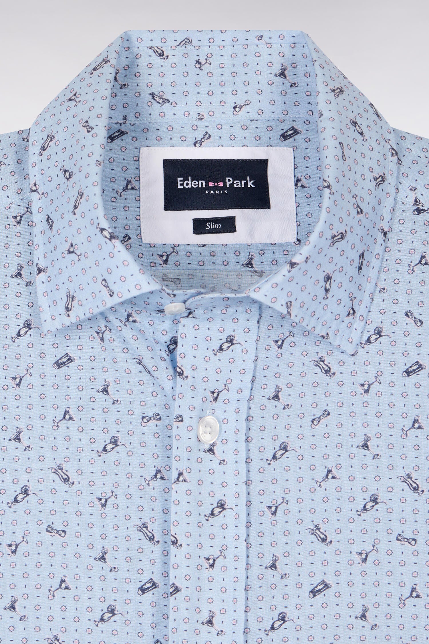 Chemise en popeline de coton bleu ciel à micromotifs coupe slim - Image 6