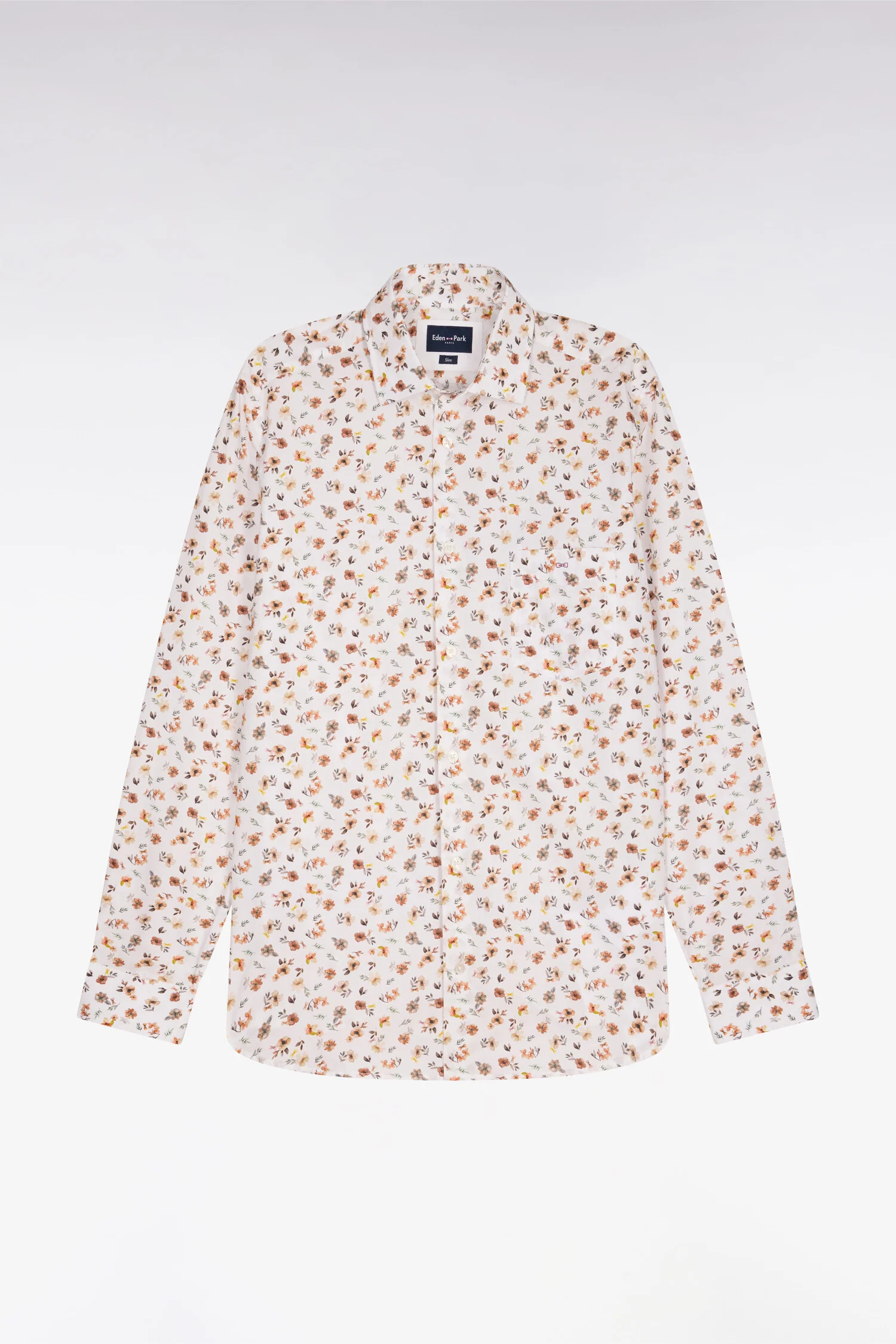 Chemise en popeline de coton imprimé floral orange coupe slim - Image 2