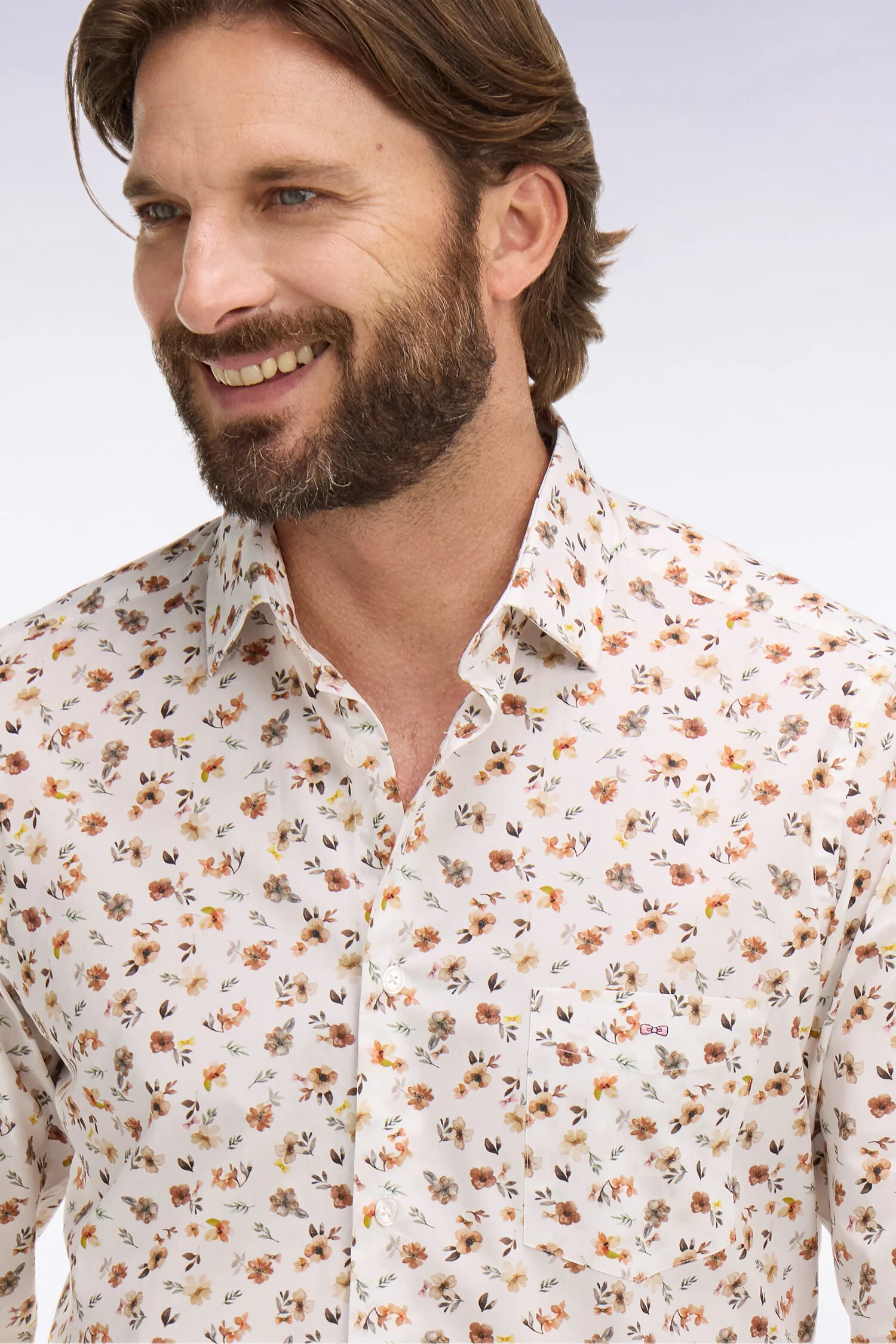 Chemise en popeline de coton imprimé floral orange coupe slim - Image 4
