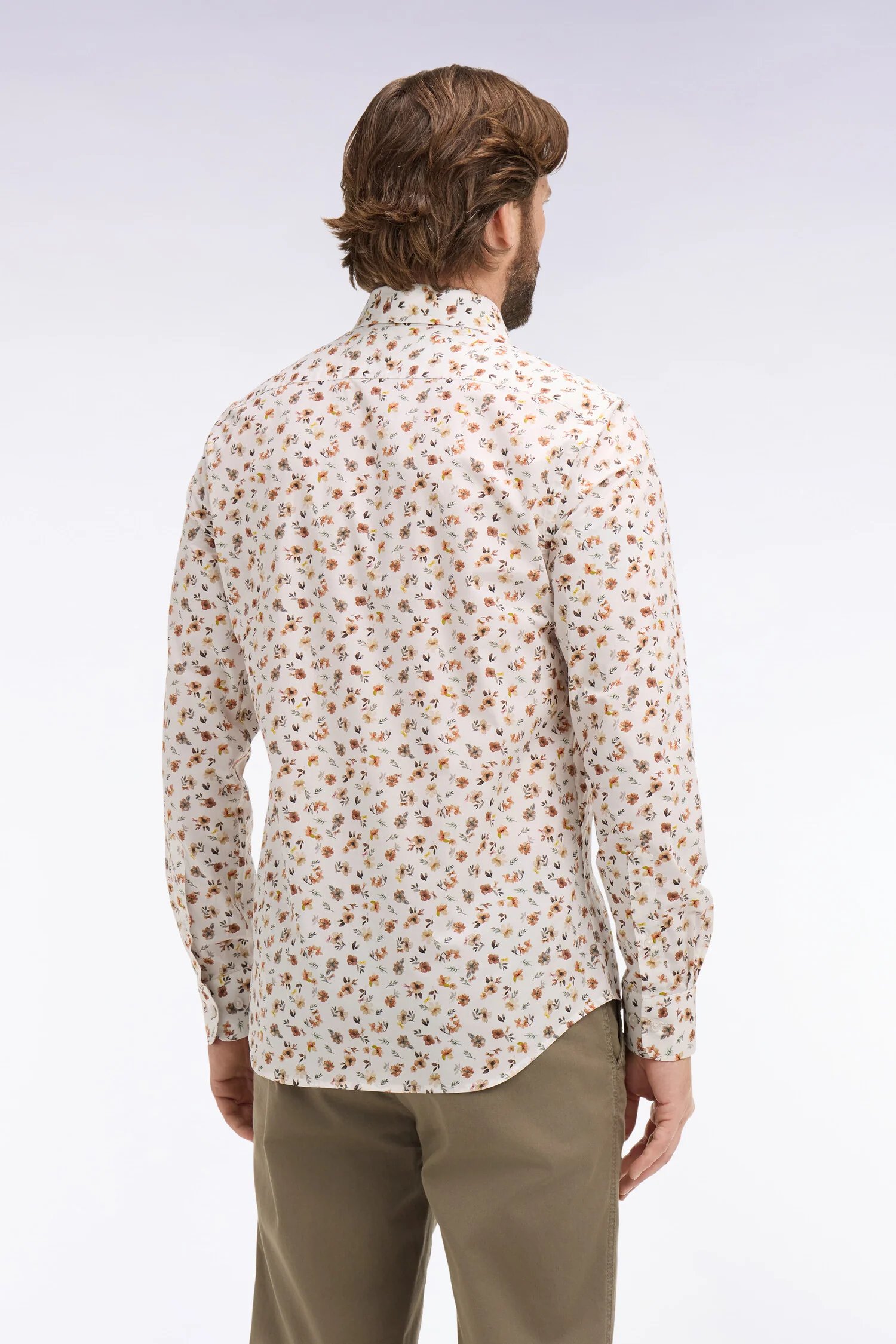 Chemise en popeline de coton imprimé floral orange coupe slim - Image 5