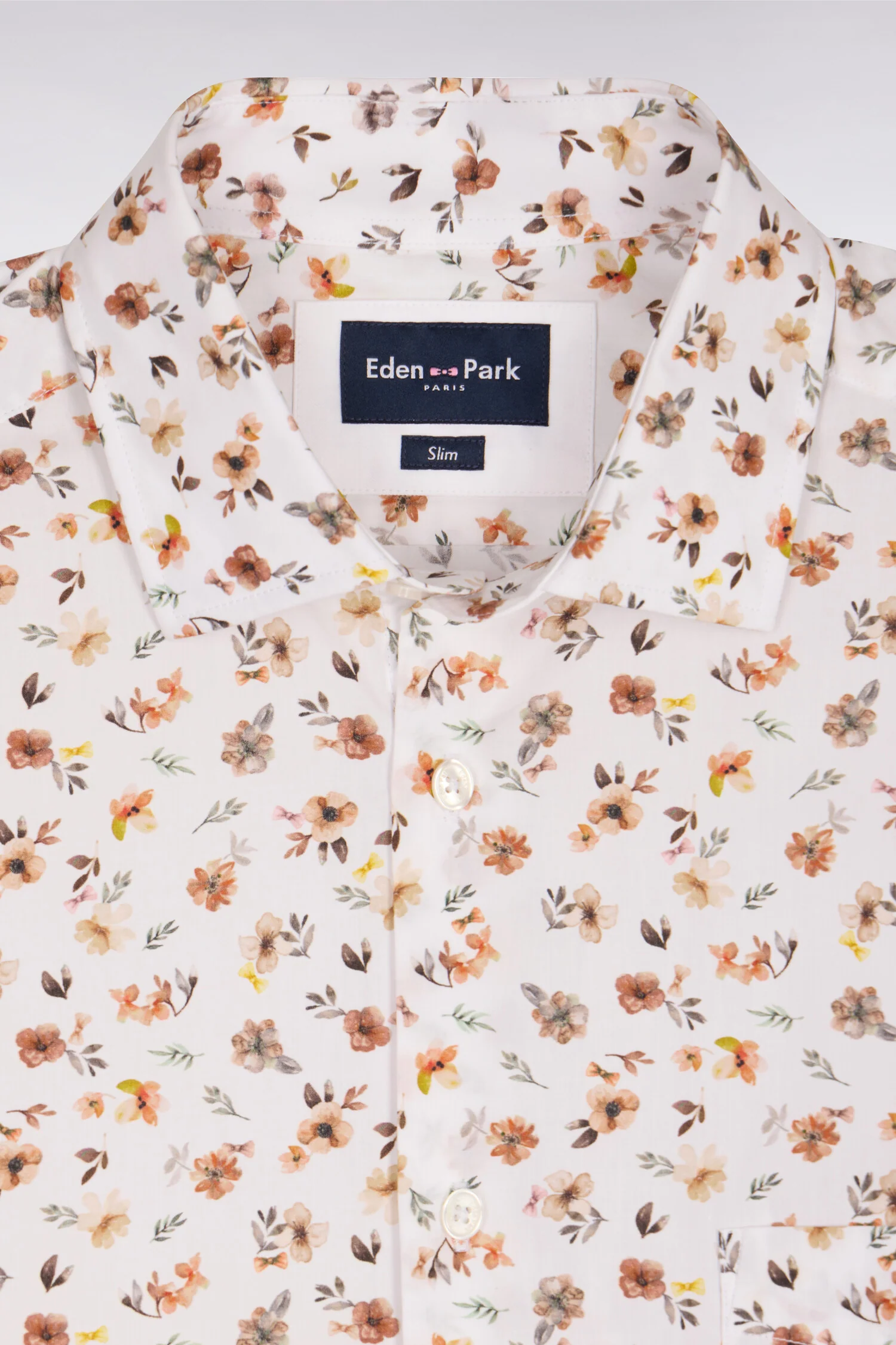 Chemise en popeline de coton imprimé floral orange coupe slim - Image 6