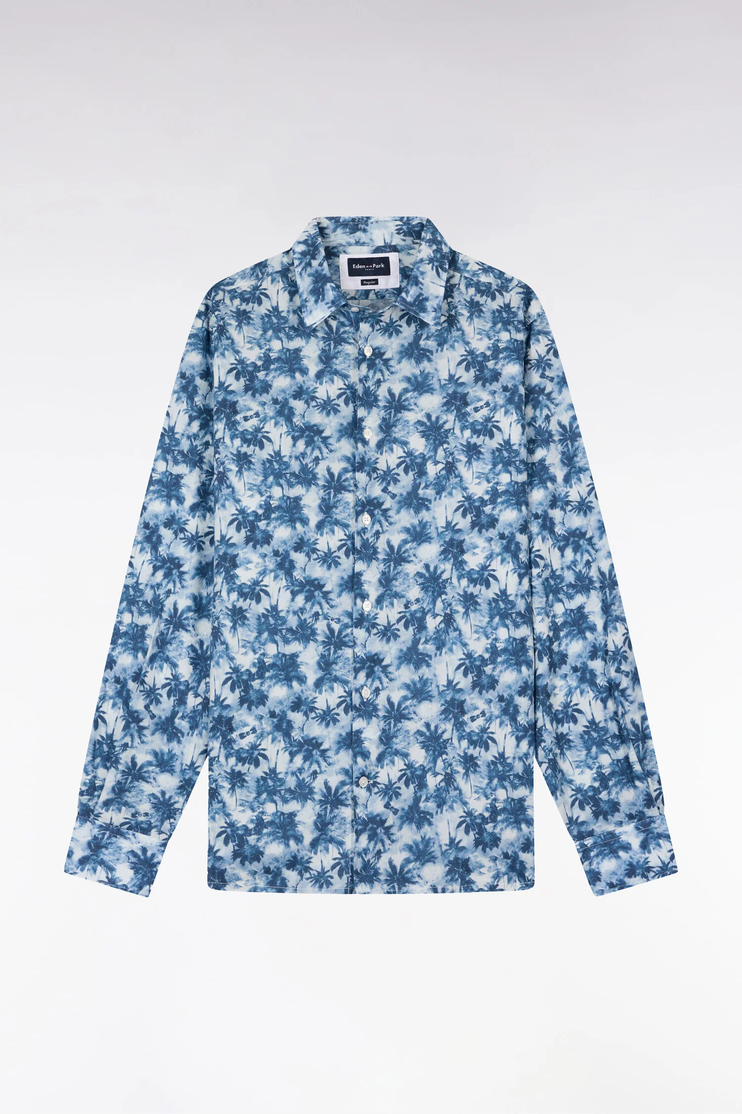 Chemise en popeline de coton imprimé palmiers bleu coupe regular - Image 2