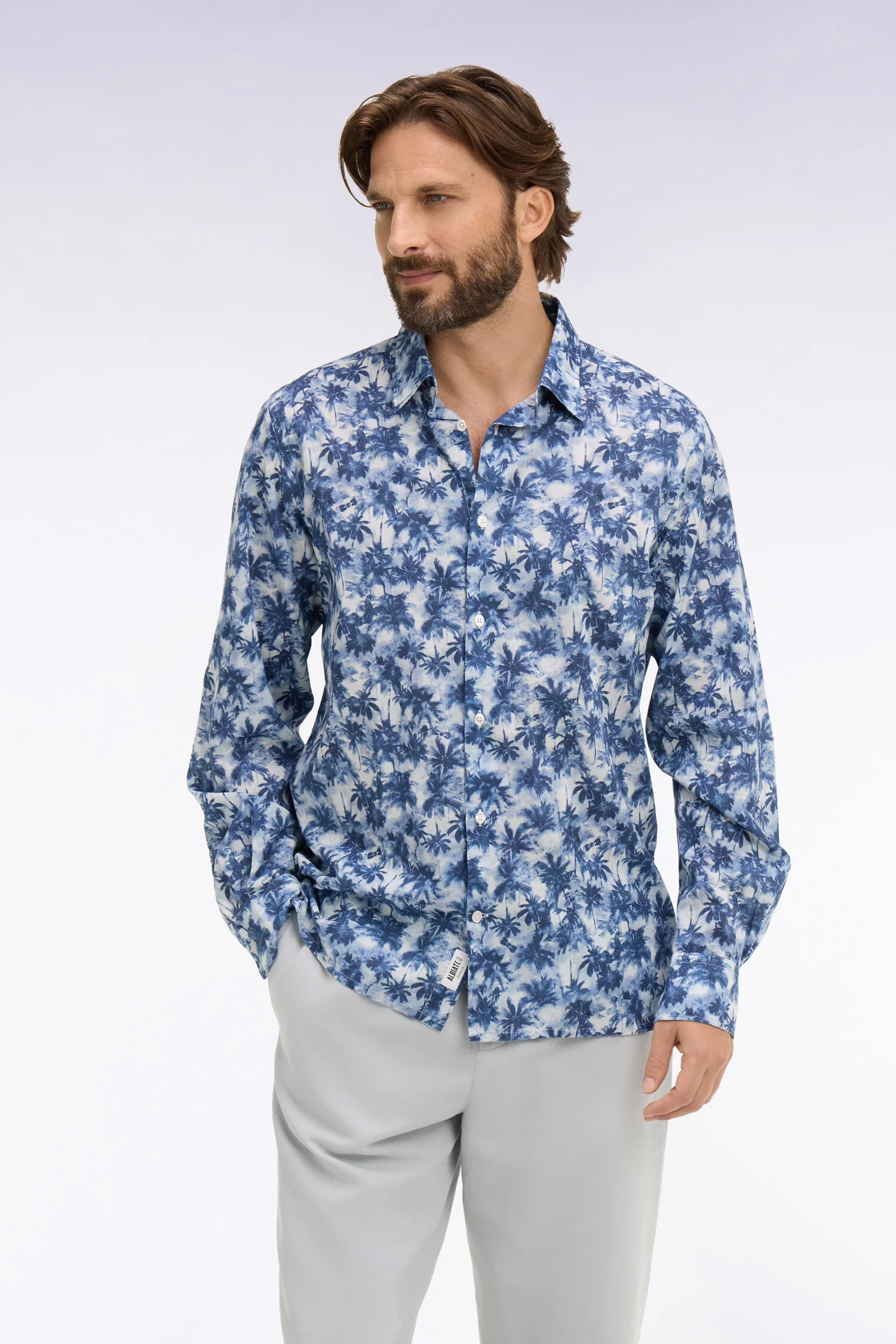 Chemise en popeline de coton imprimé palmiers bleu coupe regular - Image 3