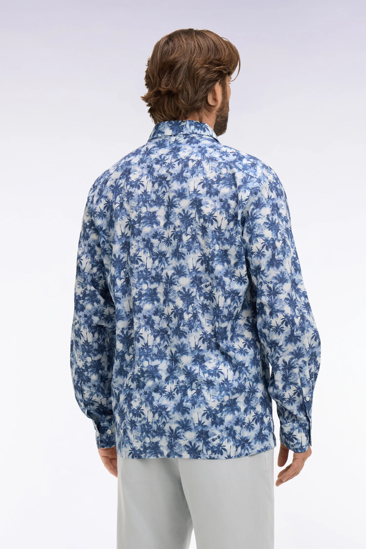 Chemise en popeline de coton imprimé palmiers bleu coupe regular - Image 5