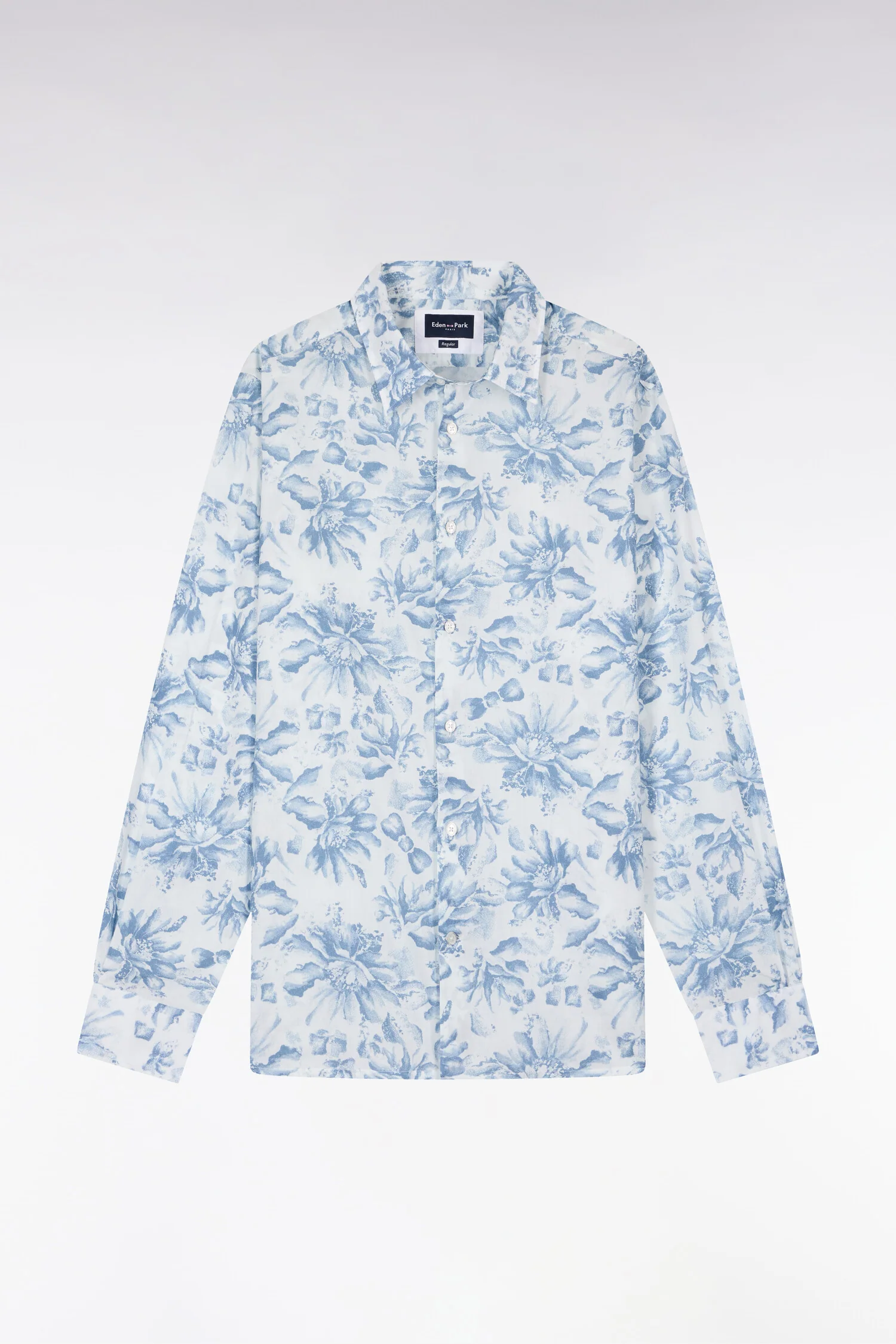 Chemise en popeline de coton italienne bleu ciel imprimé floral coupe regular - Image 2