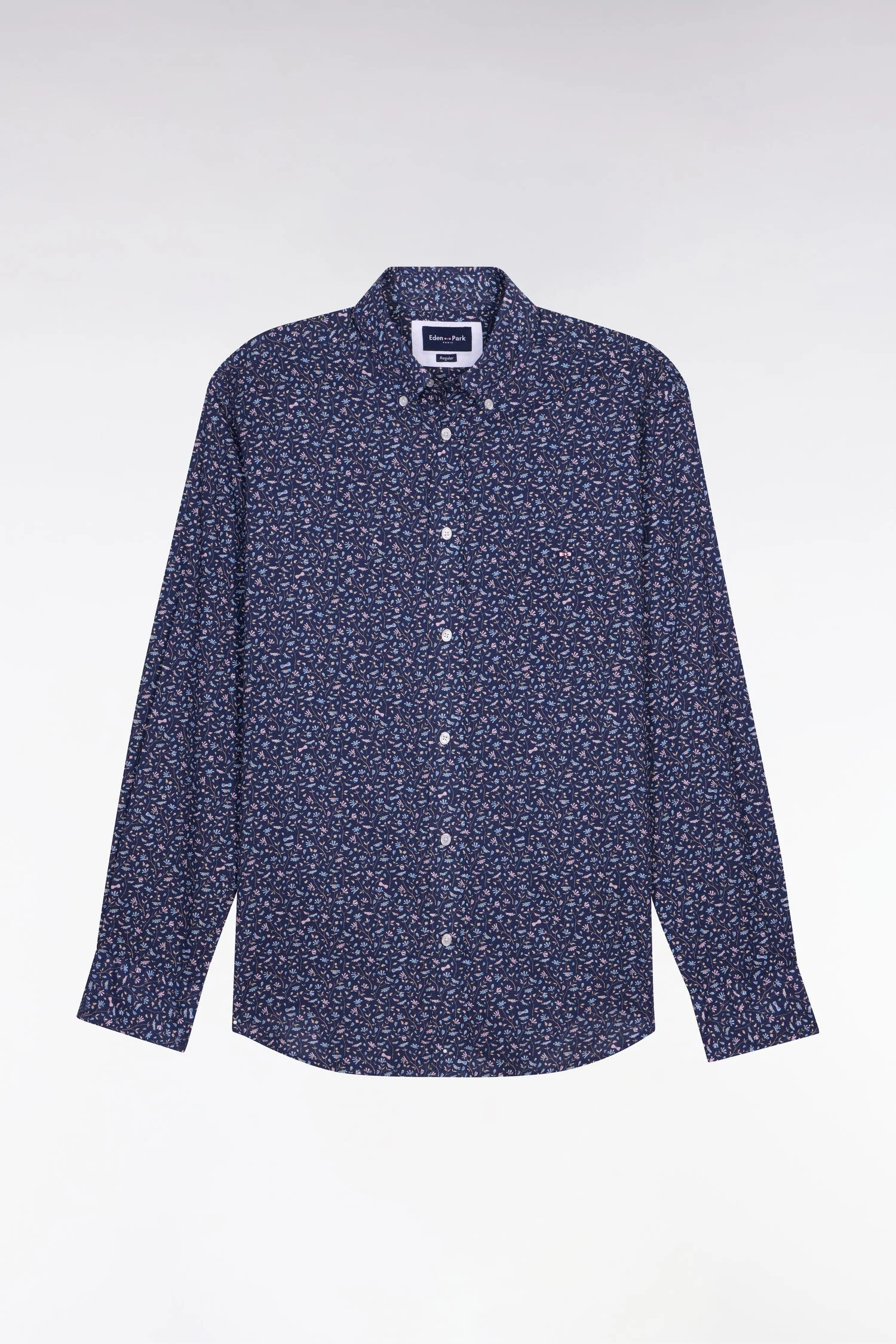 Chemise en popeline de coton marine à microimprimé floral coupe regular - Image 2