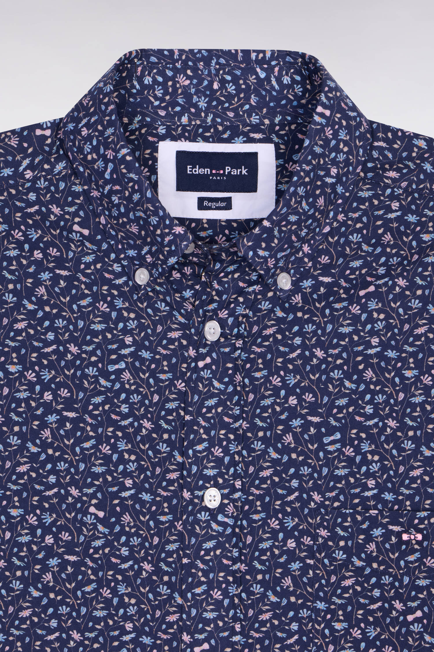 Chemise en popeline de coton marine à microimprimé floral coupe regular - Image 6