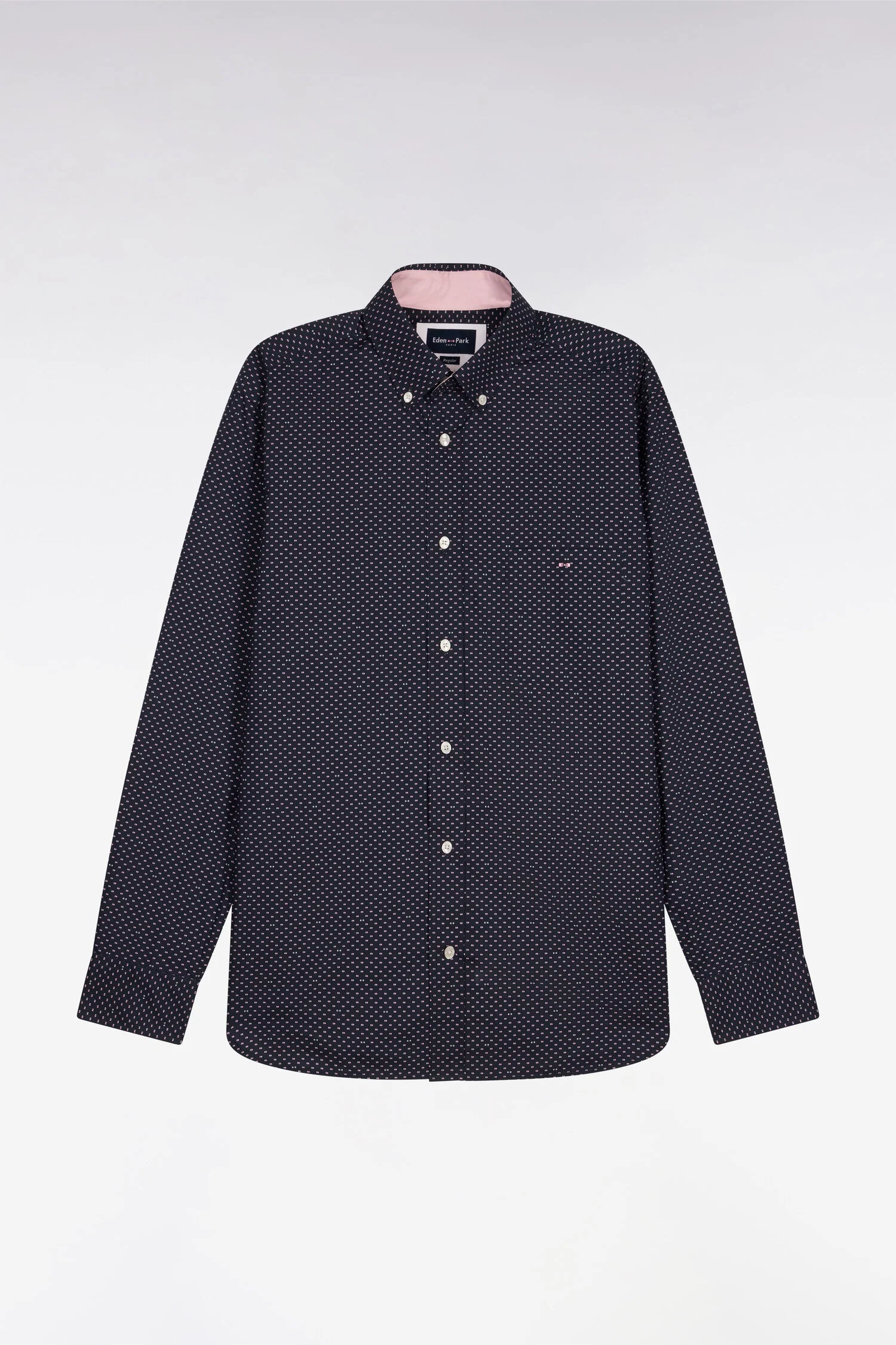 Chemise en popeline de coton rose à micromotifs coupe regular - Image 2