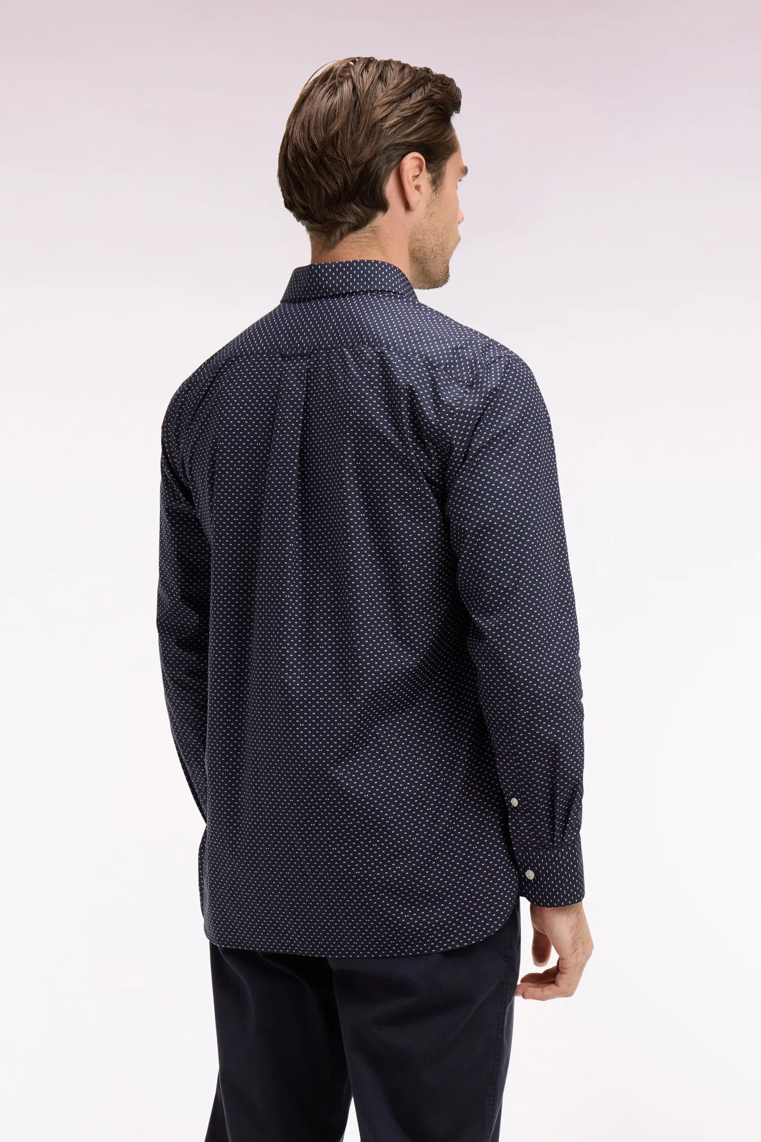 Chemise en popeline de coton rose à micromotifs coupe regular - Image 5
