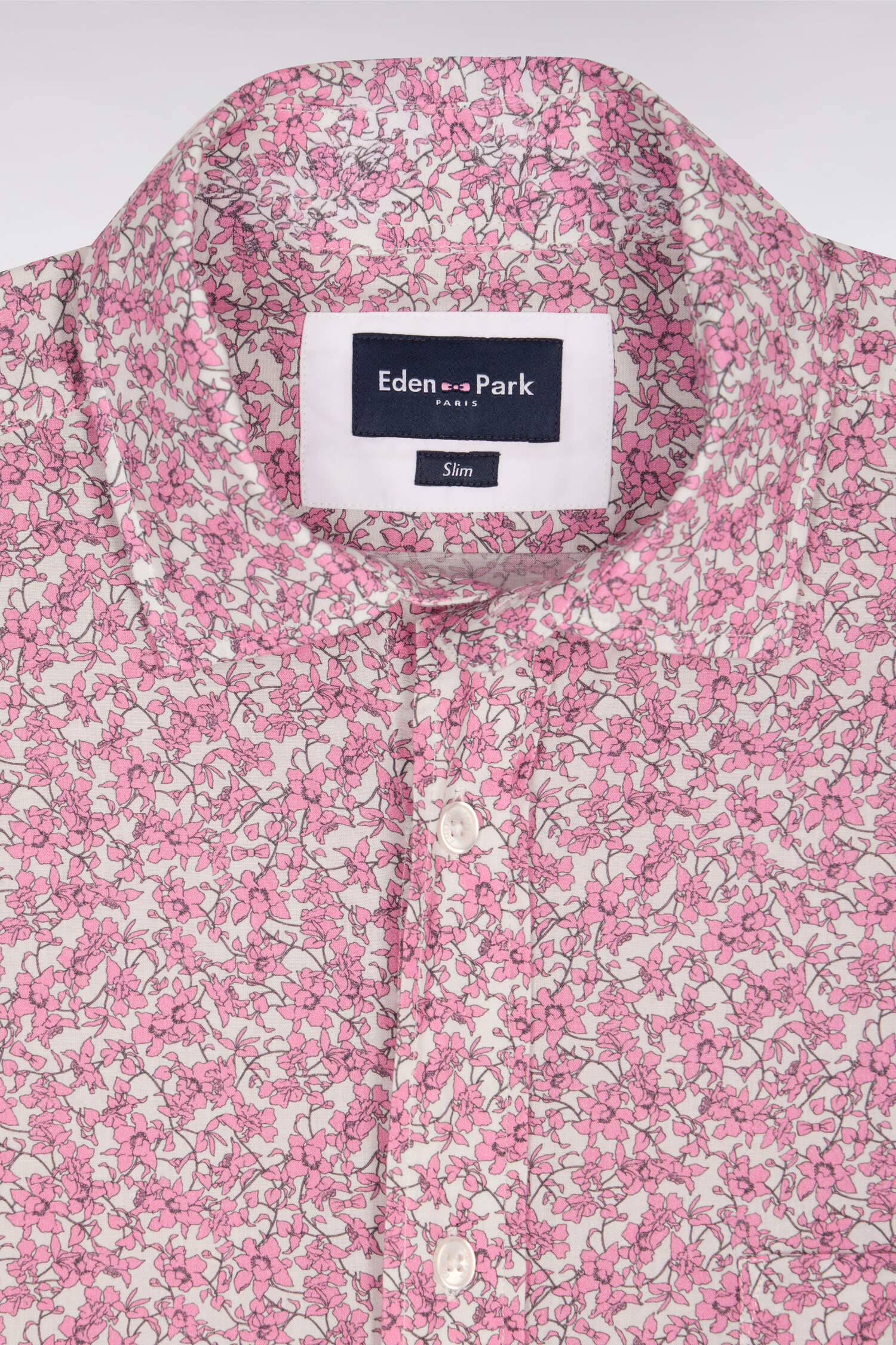 Chemise en popeline de coton rose à micromotifs floral coupe slim - Image 6