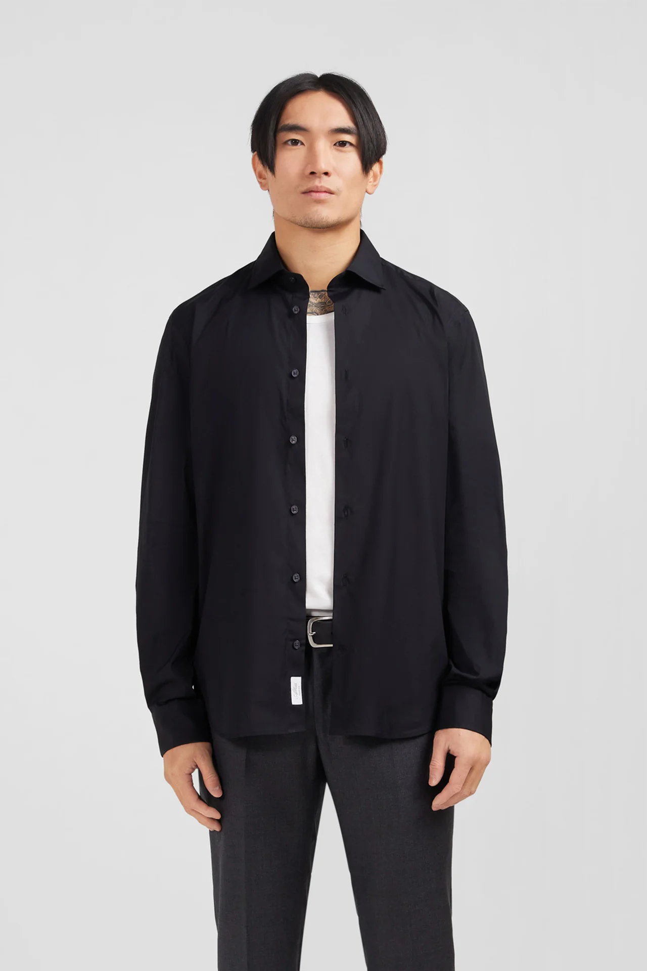 Chemise noir slim en popeline stretch - Image 3