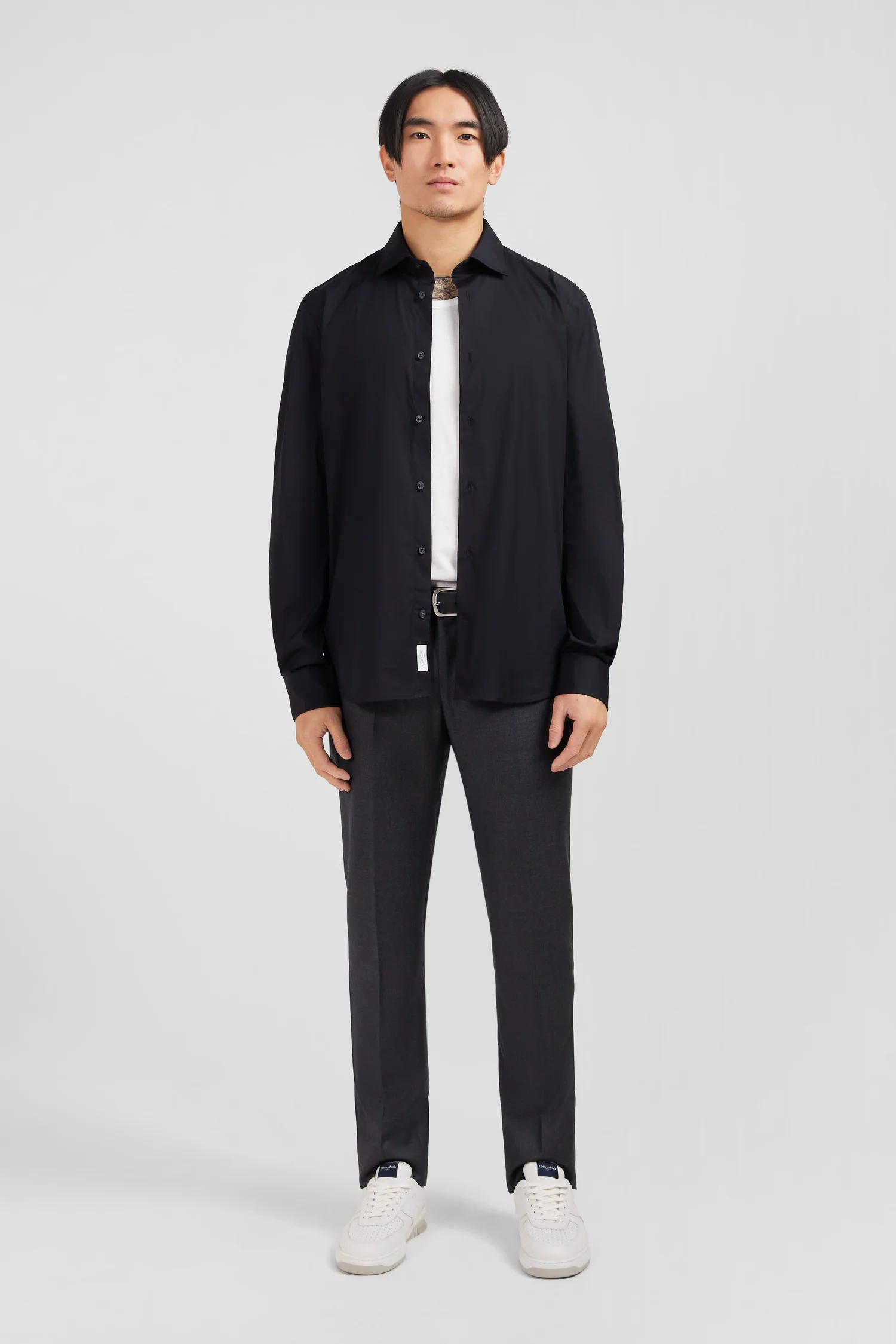 Chemise noir slim en popeline stretch - Image 7