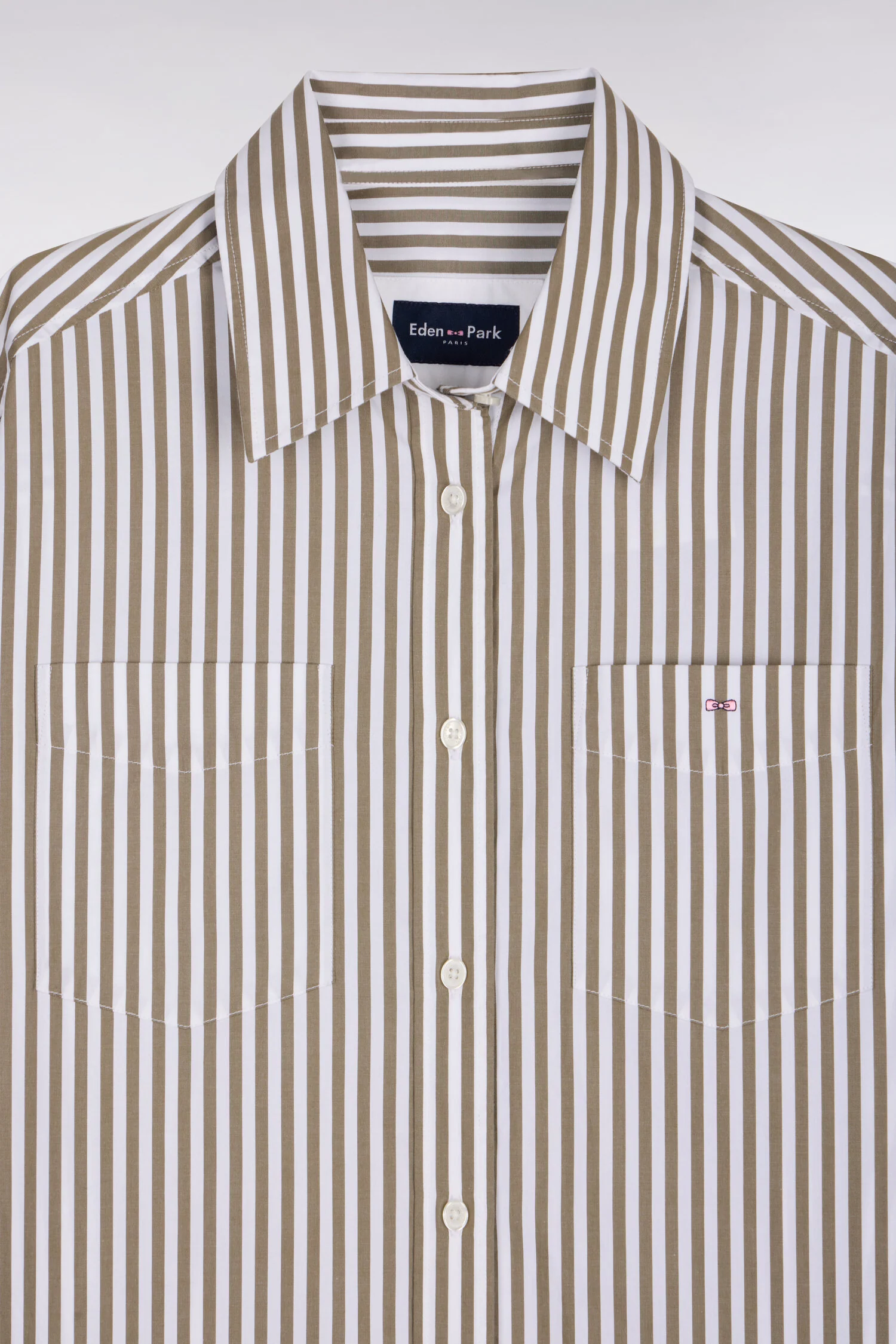 Chemise rayée en popeline de coton beige coupe slim - Image 6