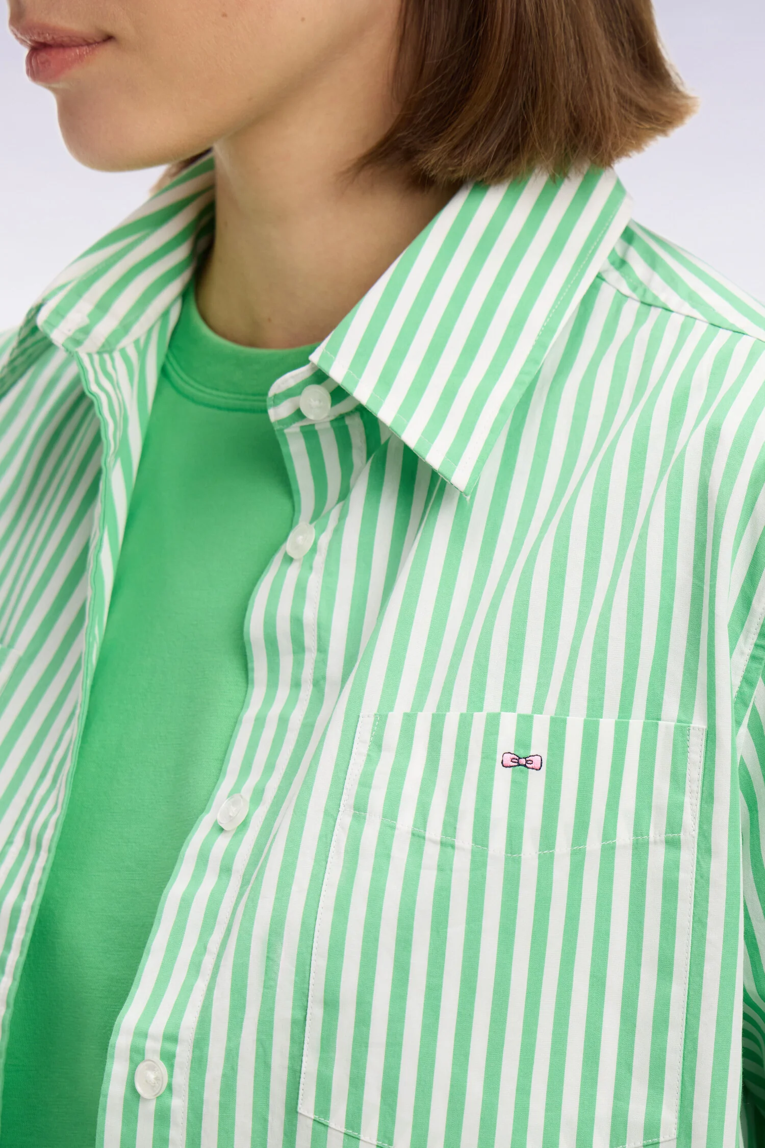 Chemise rayée en popeline de coton verte coupe slim - Image 4