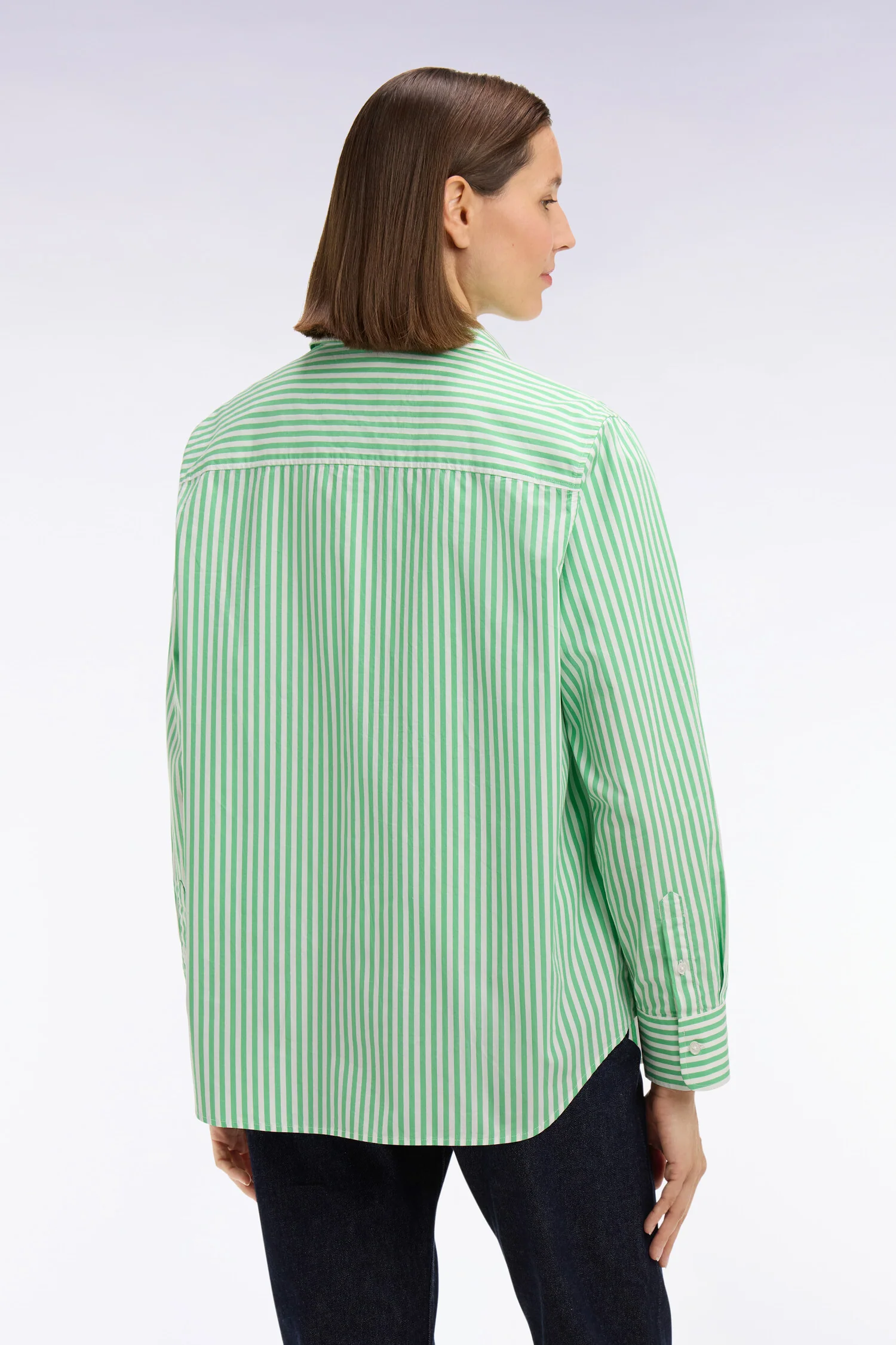 Chemise rayée en popeline de coton verte coupe slim - Image 5