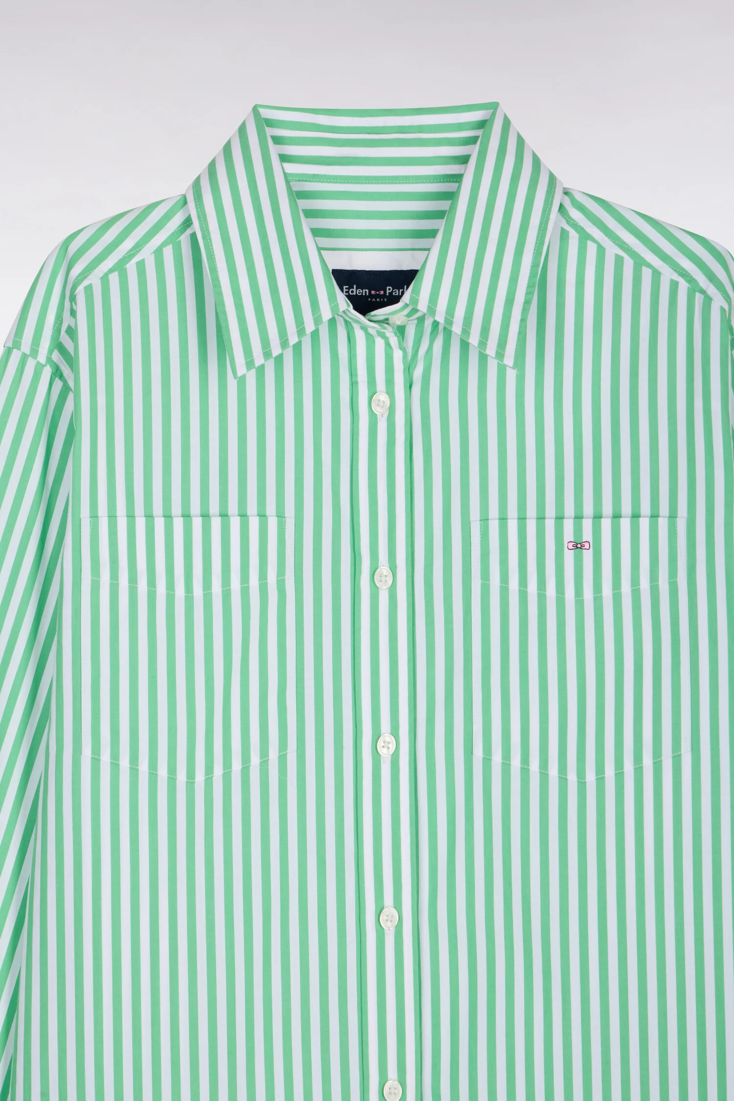 Chemise rayée en popeline de coton verte coupe slim - Image 6