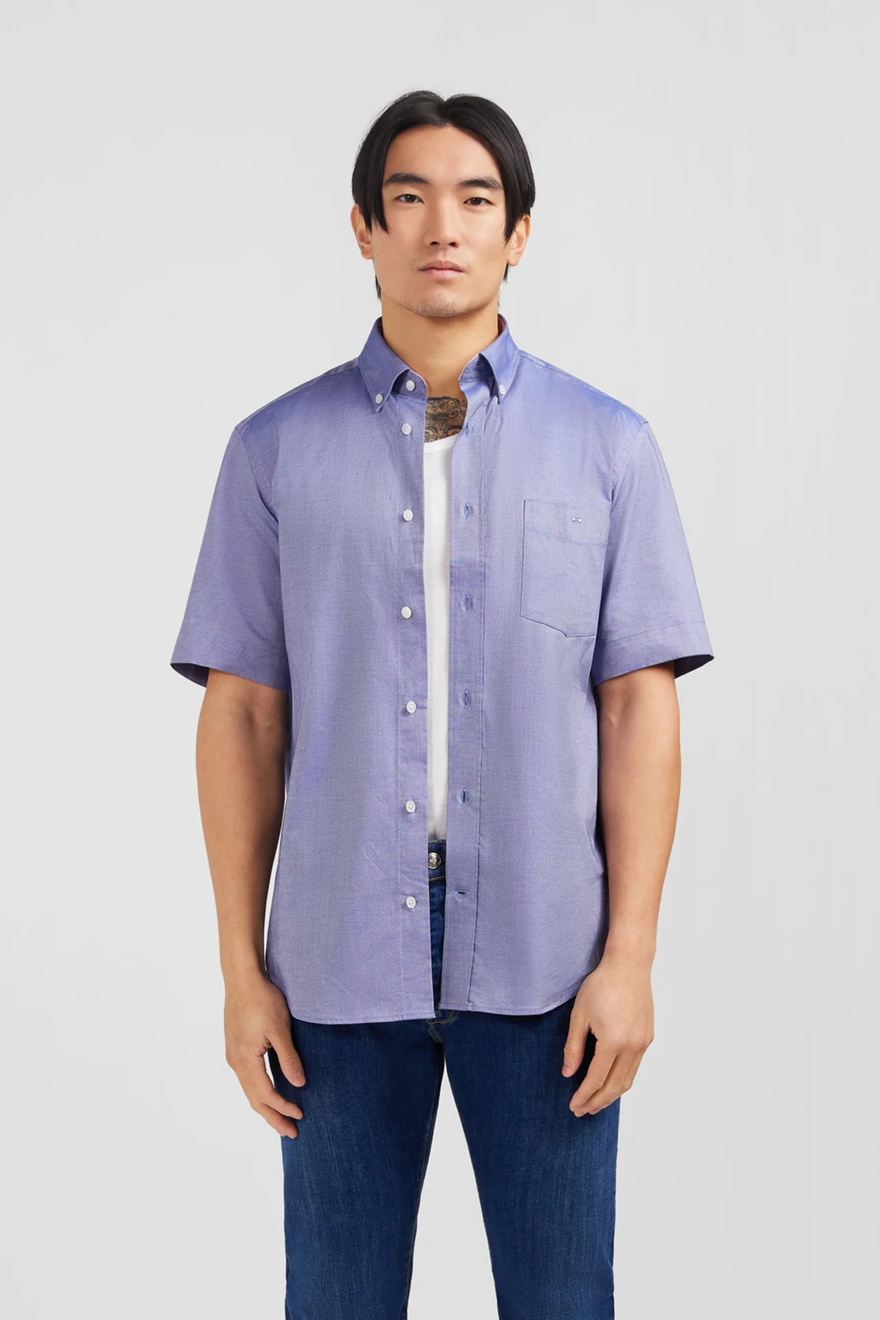 Chemisette bleu marine unie en coton - Image 3