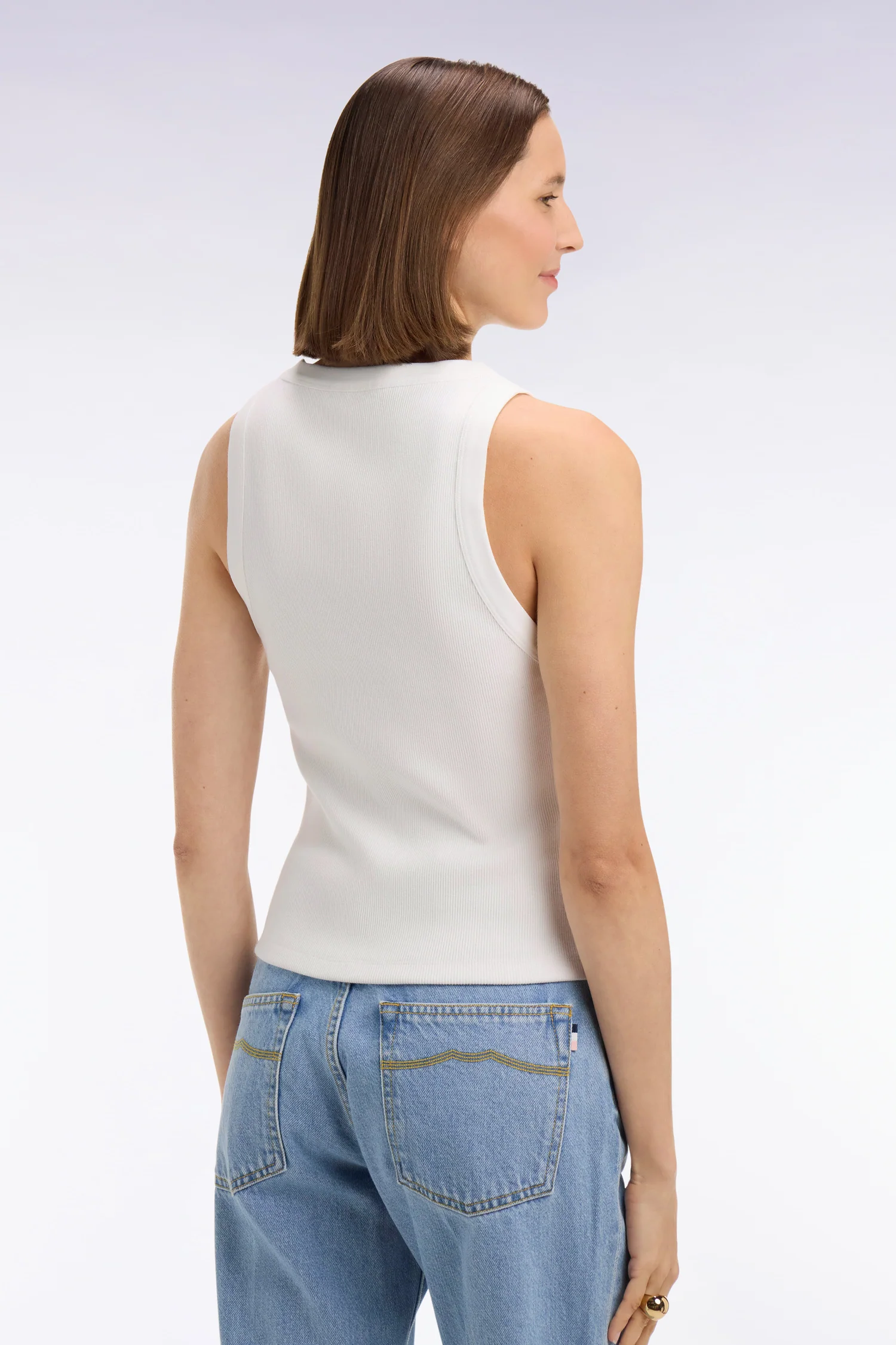 Débardeur côtelé en coton et modal stretch blanc - Image 5