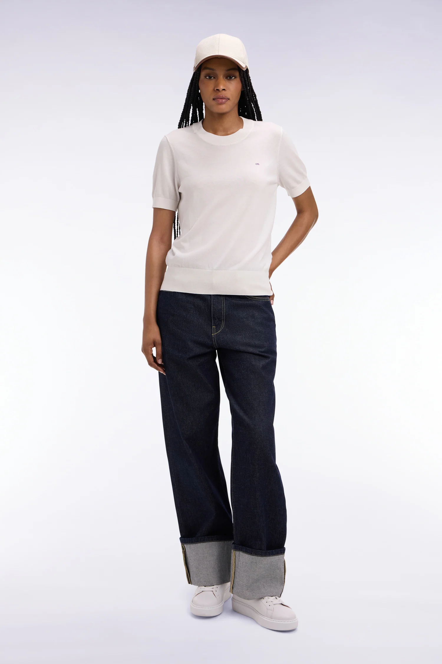 Jean en denim brut coupe droite large à revers cousu - Image 3