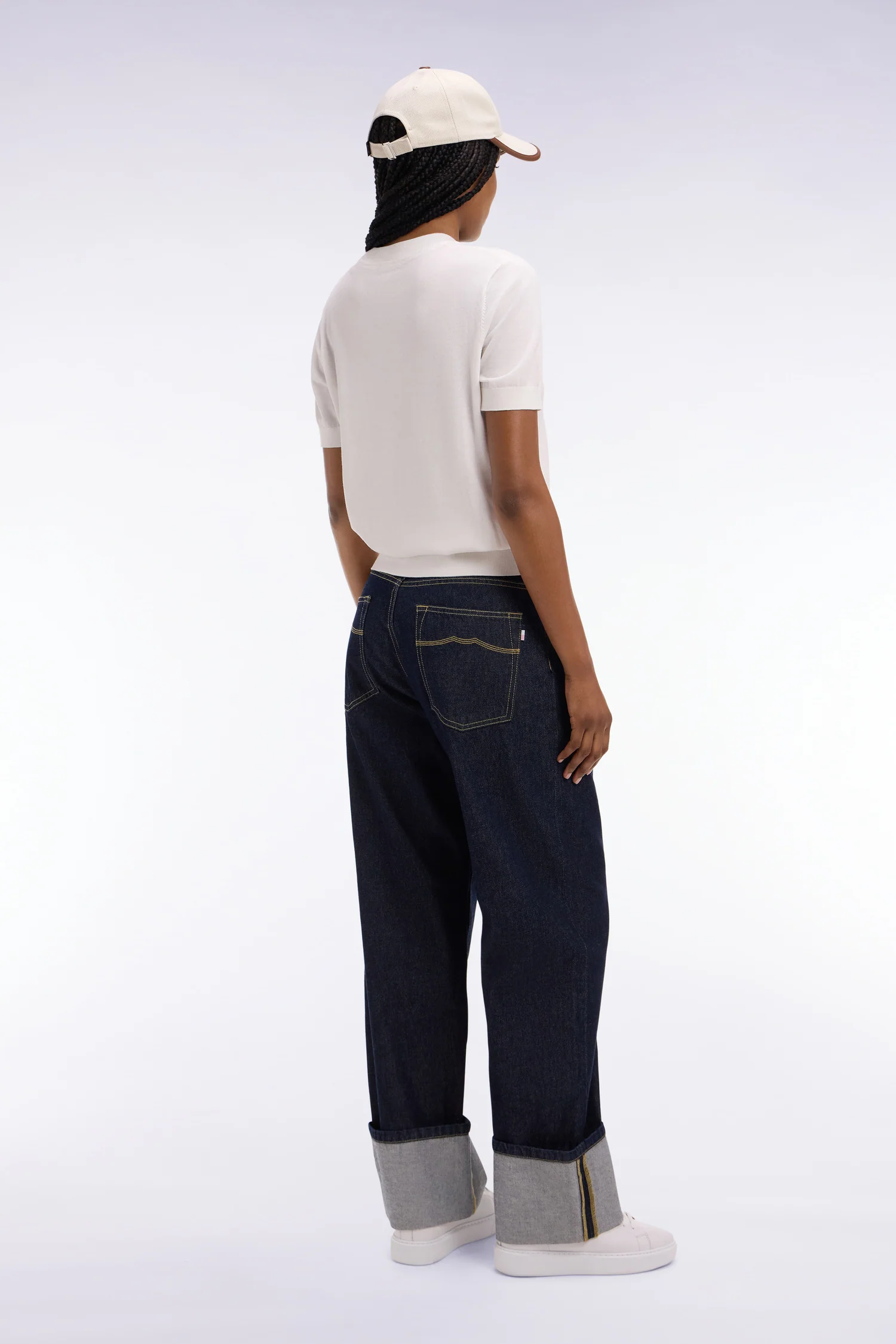 Jean en denim brut coupe droite large à revers cousu - Image 5