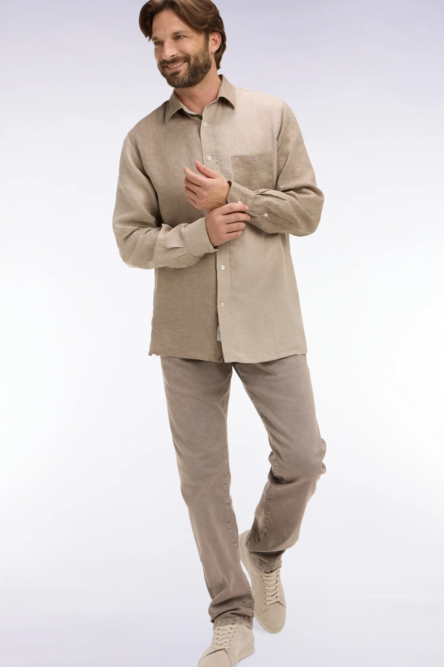 Jean en denim stretch beige coupe regular
