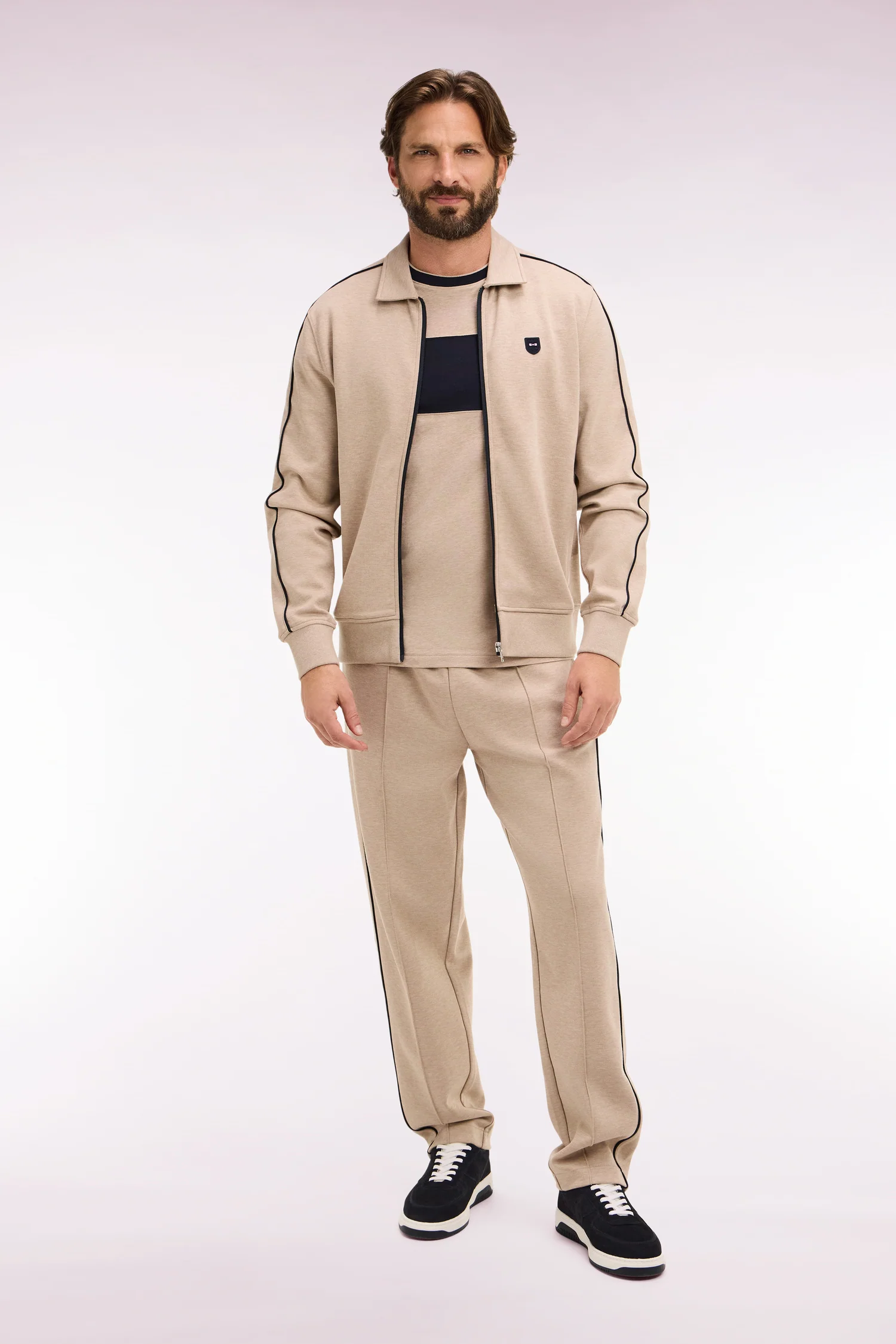 Jogging en coton mélangé beige coupe regular