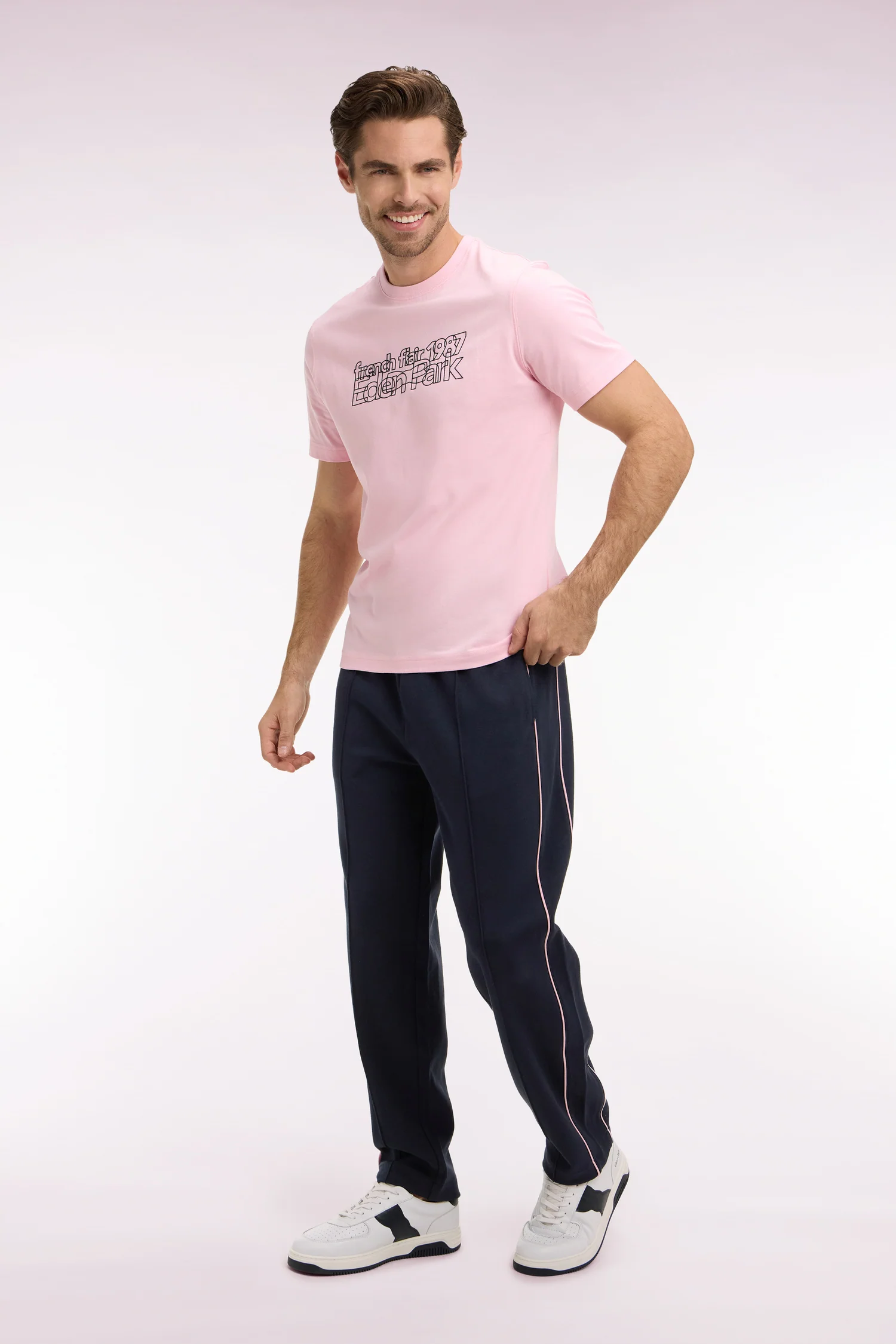 Jogging en interlock marine à découpes contrastées coupe regular