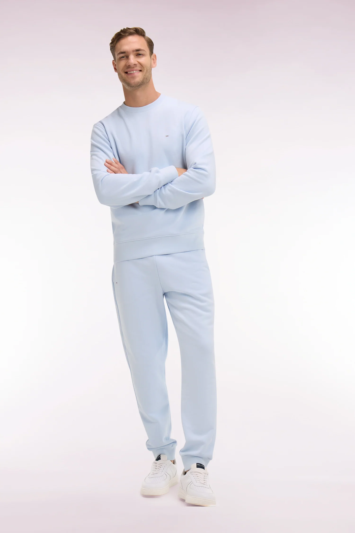 Jogging uni en molleton coton ciel coupe regular