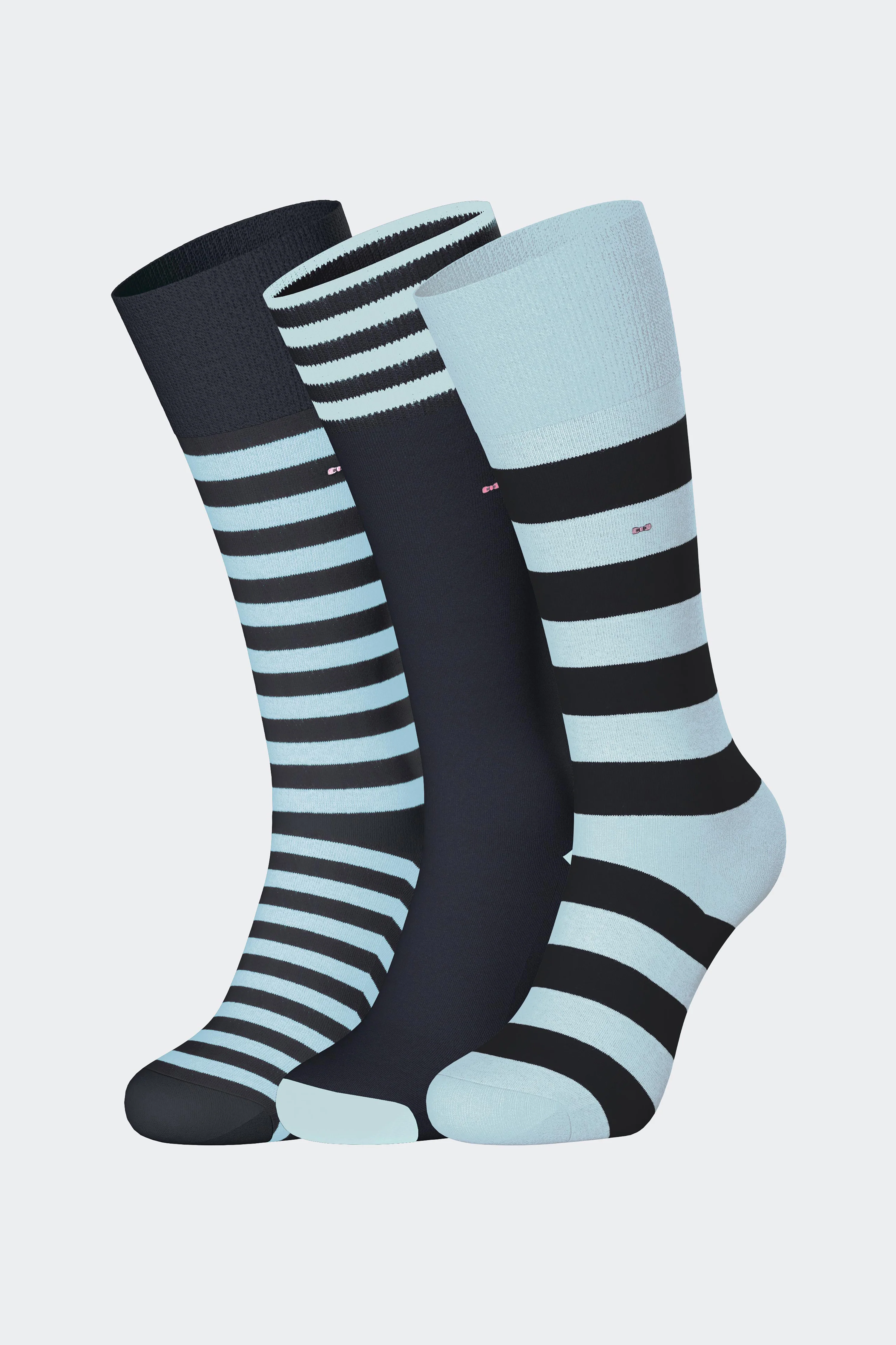 Lot de trois paires de chaussettes en coton rayé bleu ciel