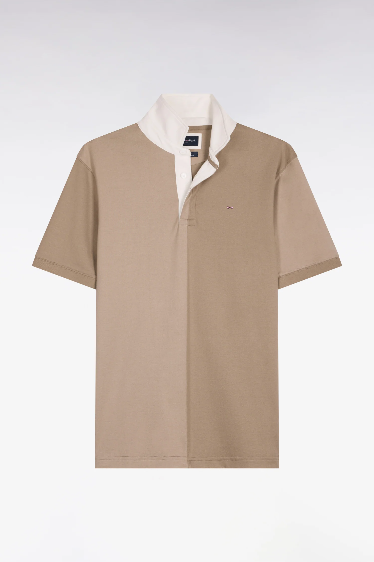 Maillot à manches courtes à découpes verticales en coton beige coupe regular - Image 2