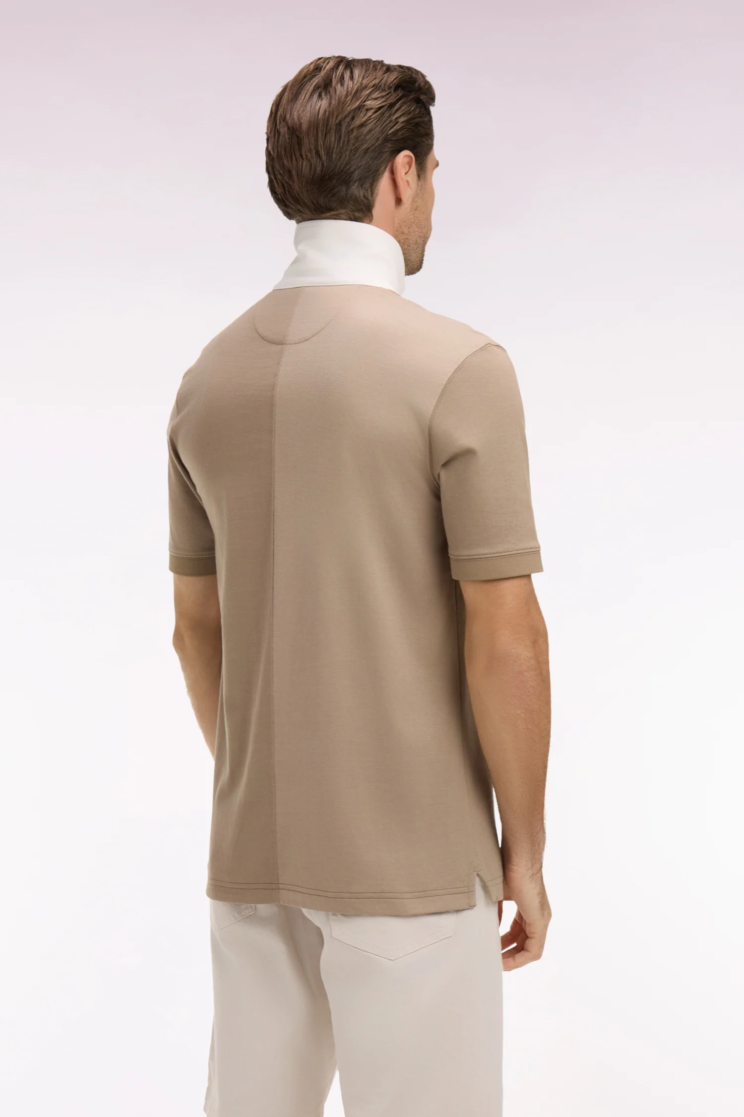 Maillot à manches courtes à découpes verticales en coton beige coupe regular - Image 5