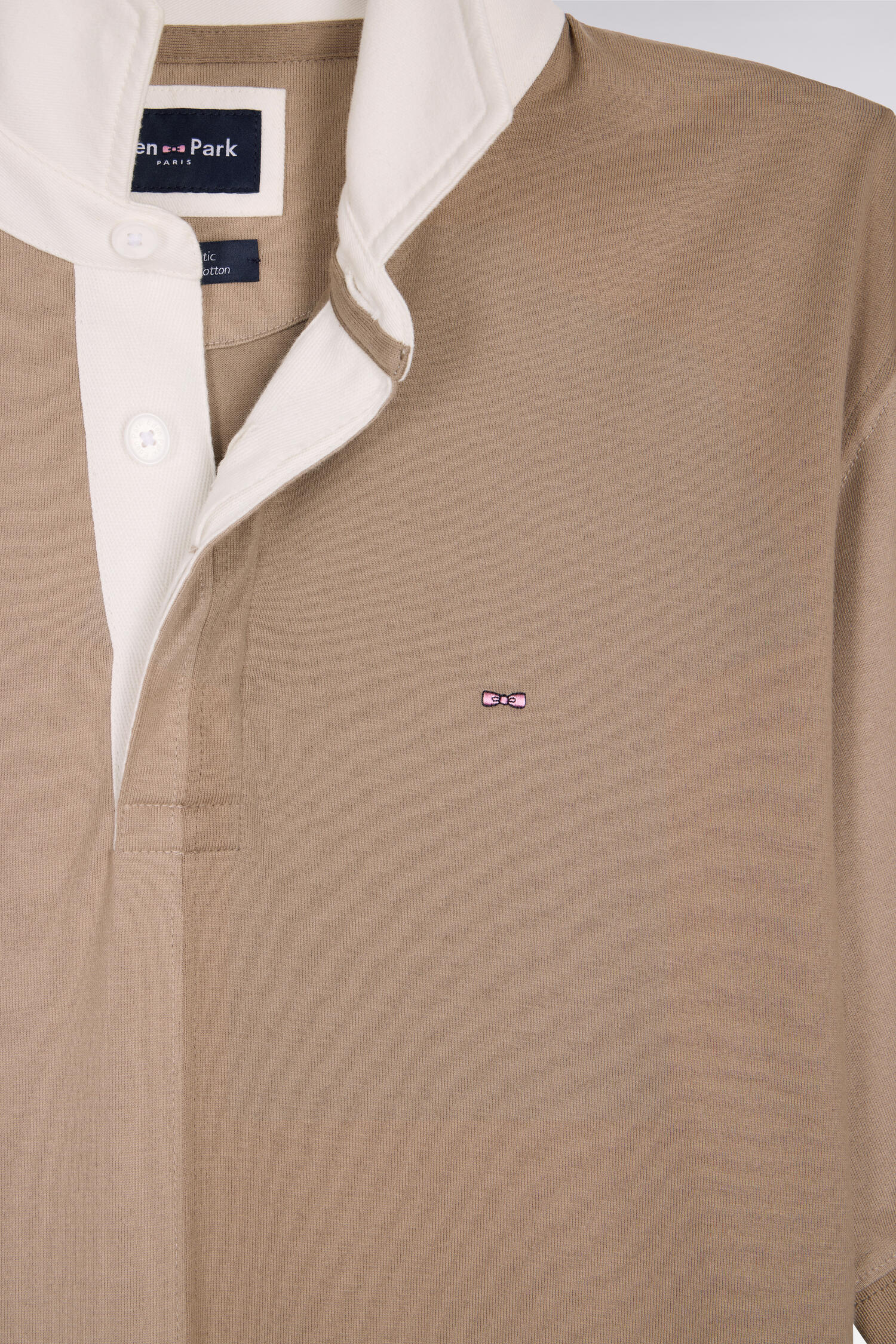 Maillot à manches courtes à découpes verticales en coton beige coupe regular - Image 6