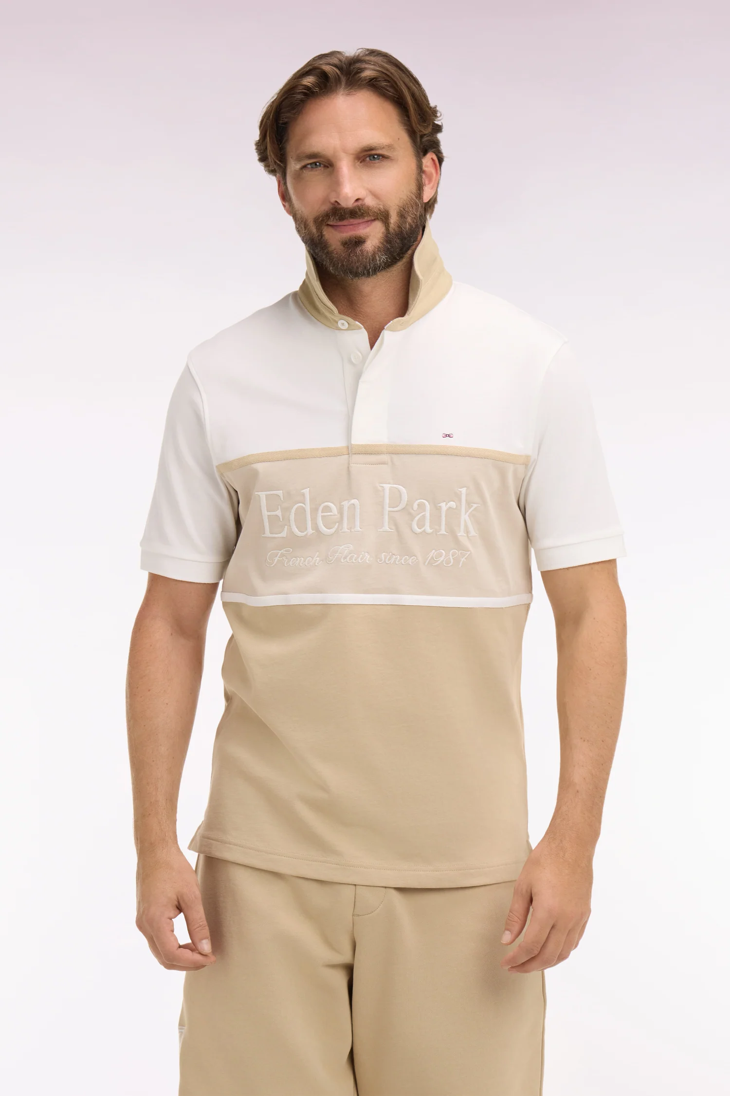Maillot à manches courtes beige à découpes et broderie coupe regular - Image 3