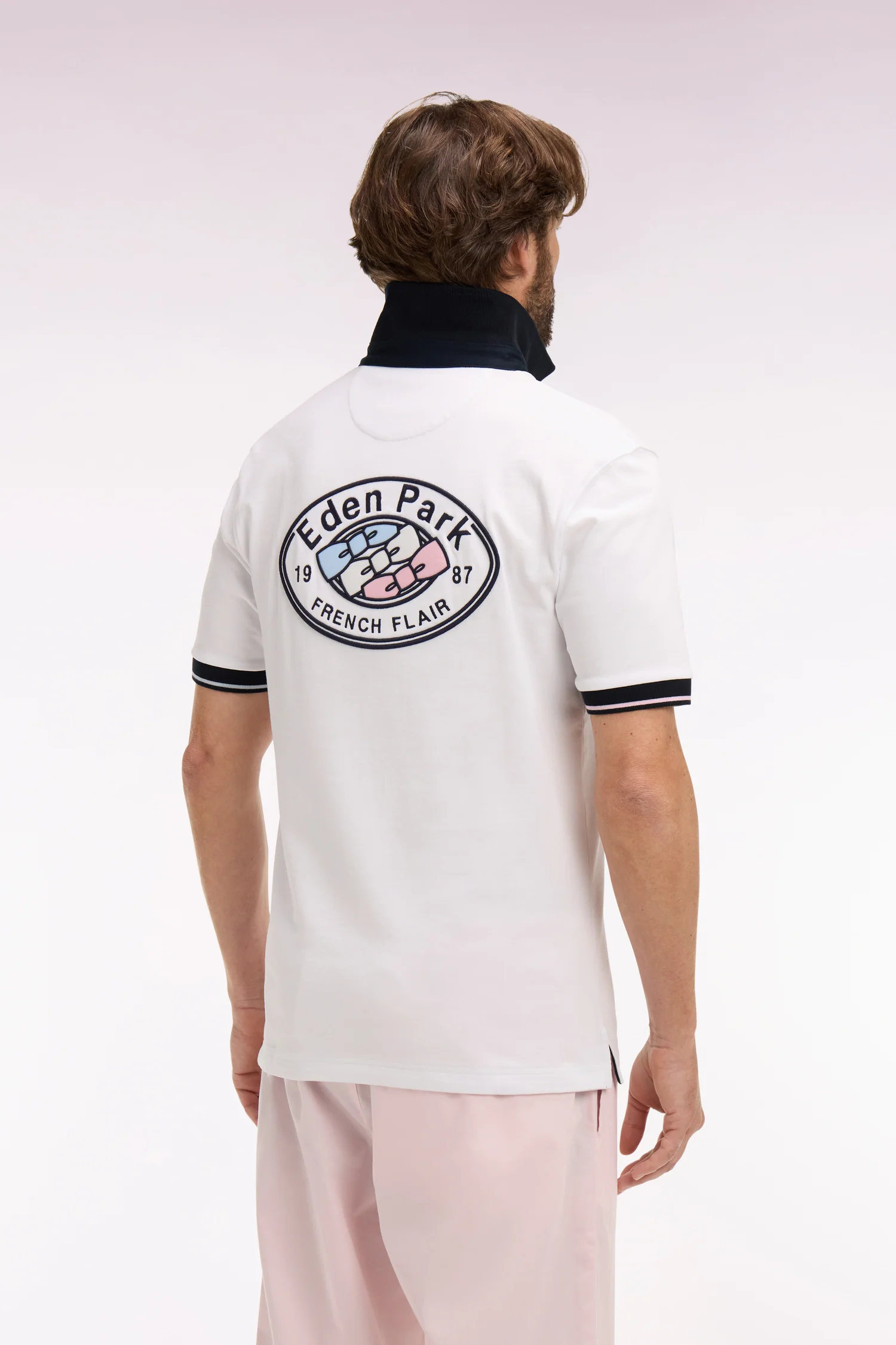 Maillot à manches courtes en coton blanc broderie marine coupe regular - Image 5