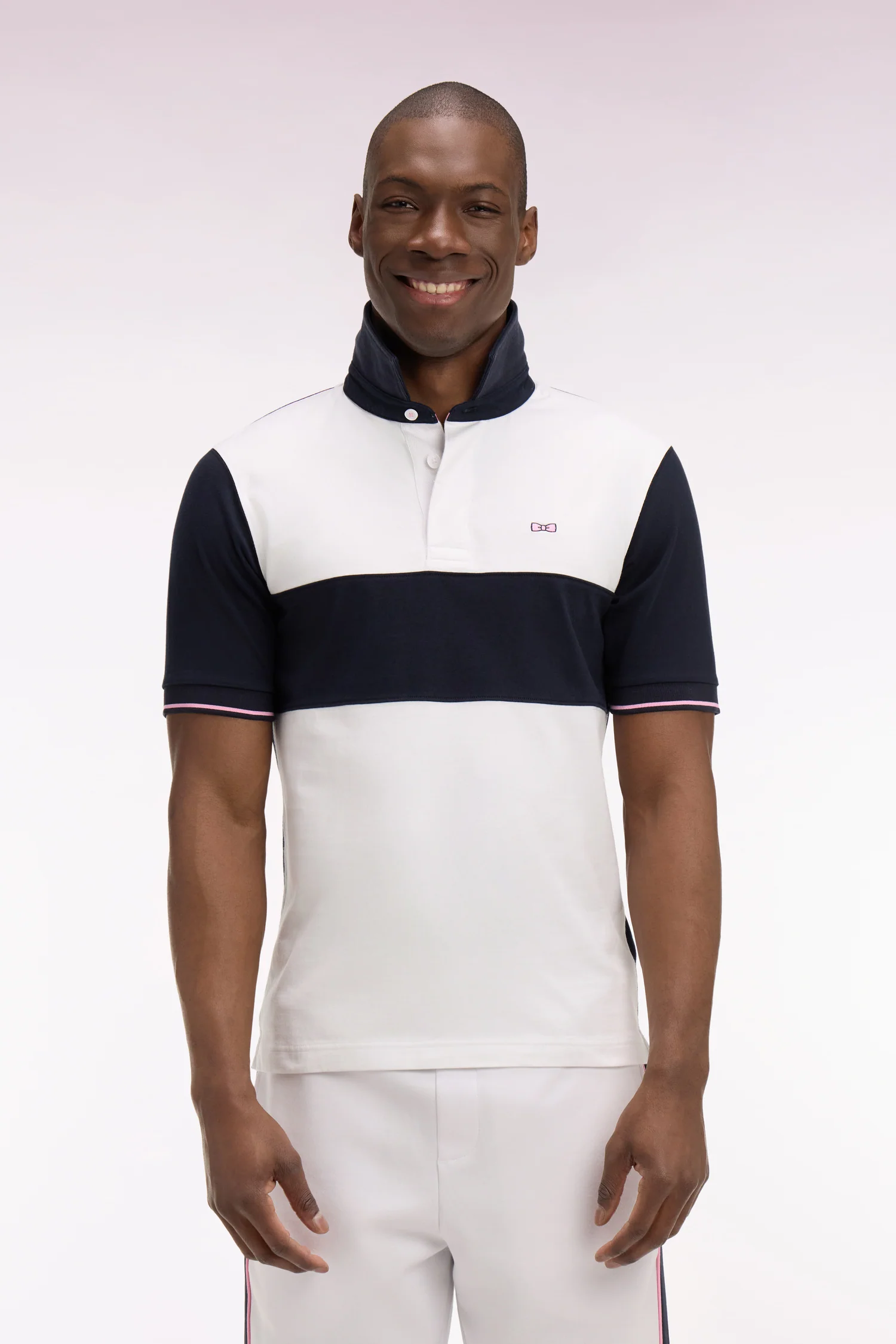 Maillot à manches courtes en coton blanc et marine coupe regular - Image 3