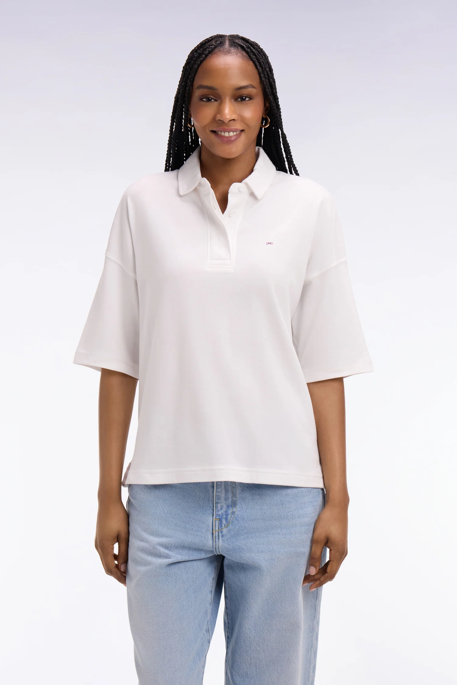 Maillot à manches courtes en coton Pima blanc coupe relaxed - Image 3