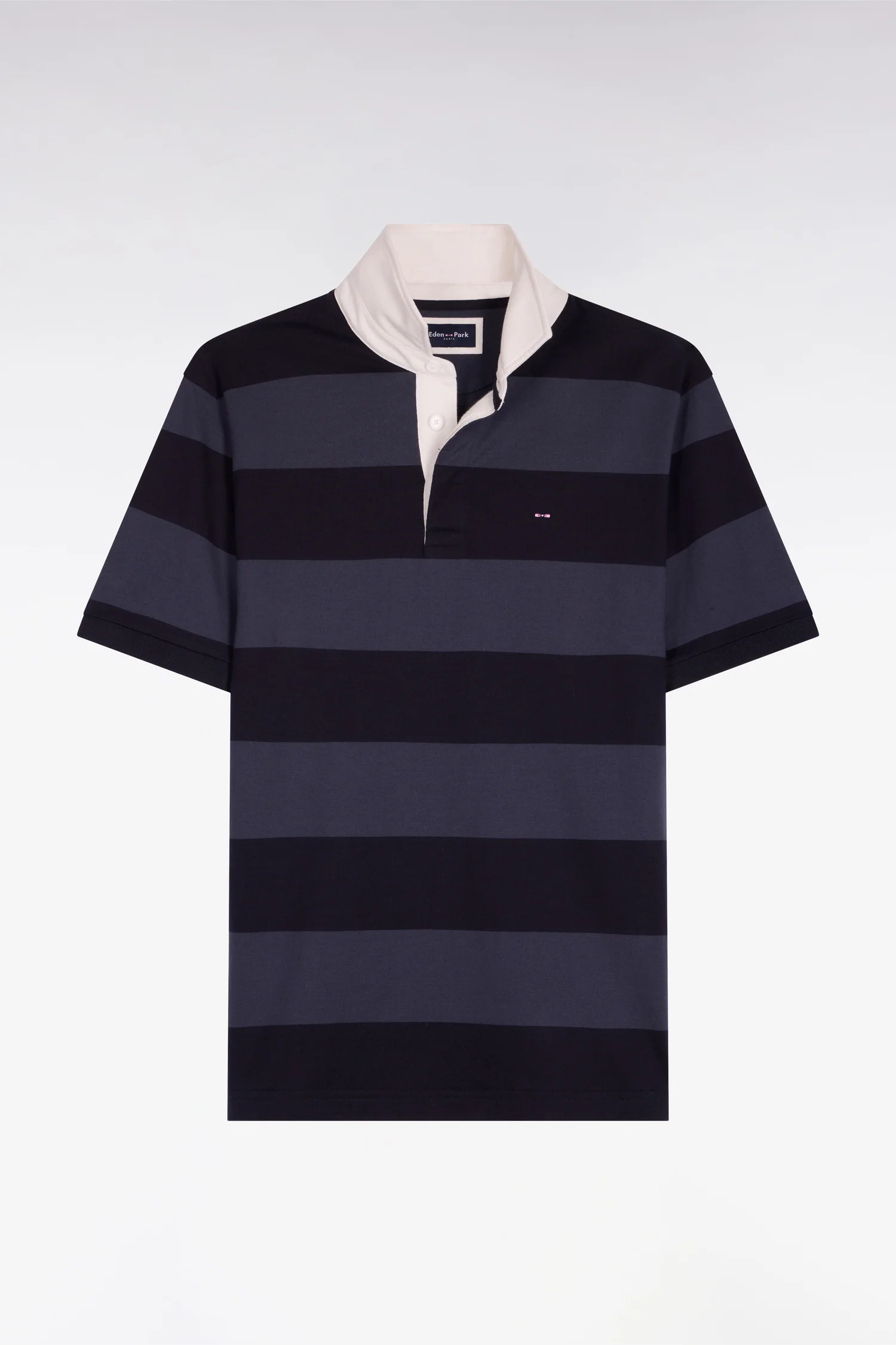 Maillot à manches courtes en coton rayé marine et gris coupe regular - Image 2