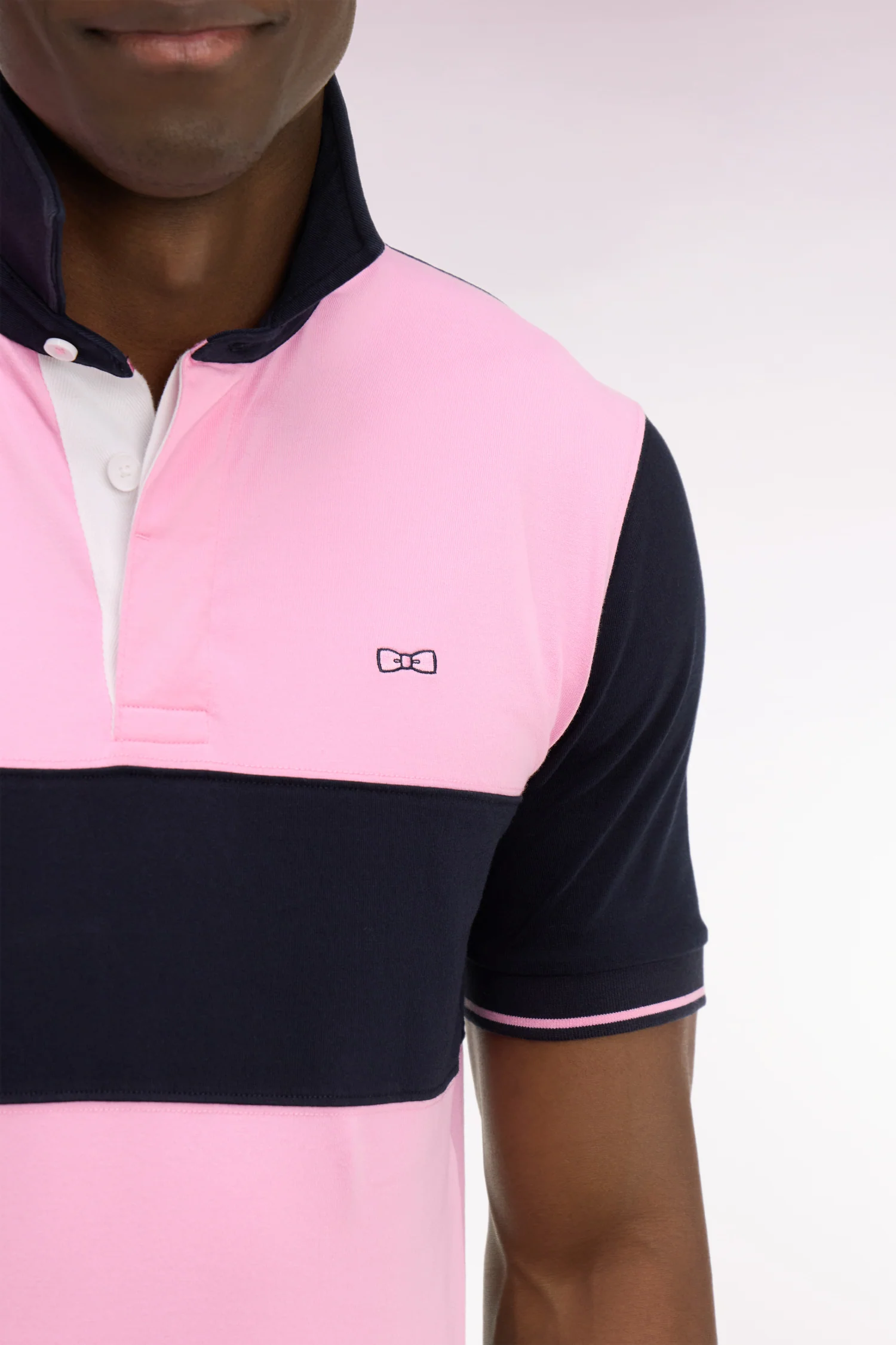 Maillot à manches courtes en coton rose et marine coupe regular - Image 4