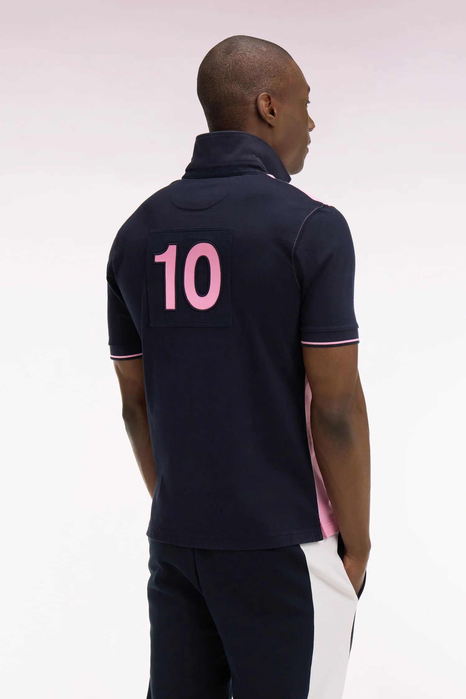 Maillot à manches courtes en coton rose et marine coupe regular - Image 5