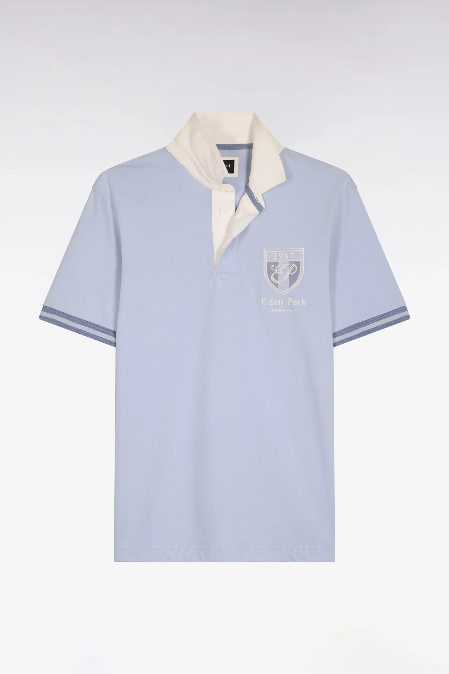 Maillot à manches courtes en jersey de coton ciel écusson brodé coupe regular - Image 2