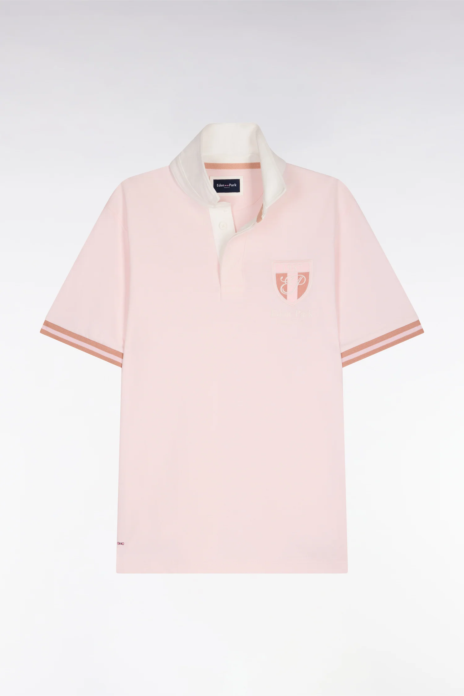 Maillot à manches courtes en jersey de coton rose écusson brodé coupe regular - Image 2