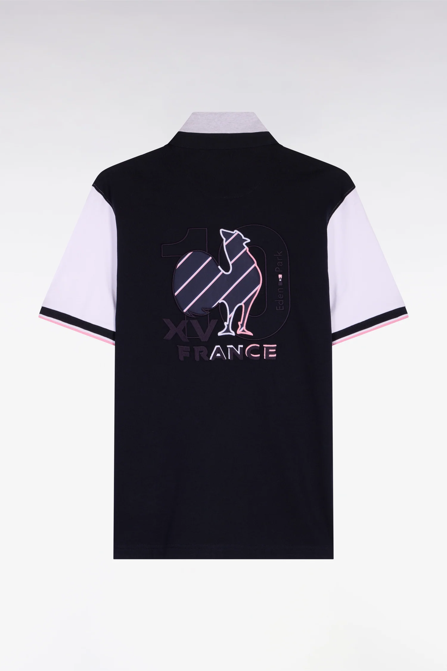 Maillot à manches courtes XV de France en coton gris et marine brodé coupe regular - Image 2