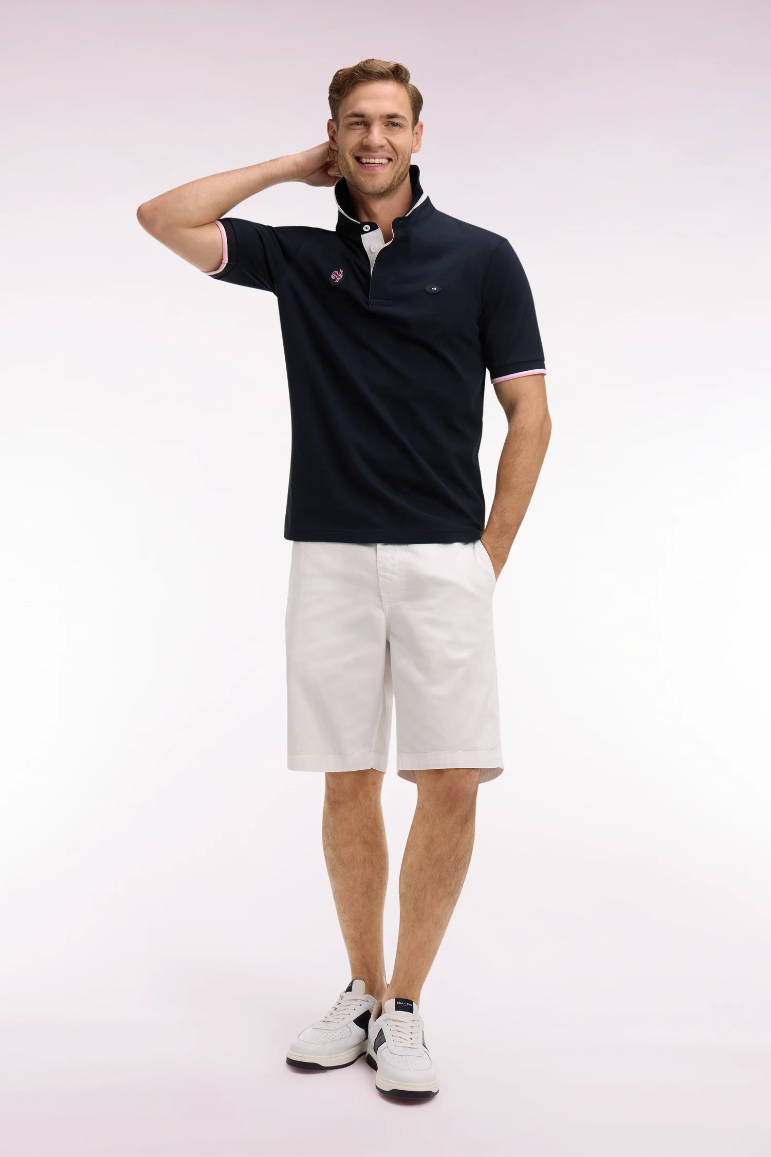 Maillot à manches courtes XV de France en coton marine brodé coupe Regular