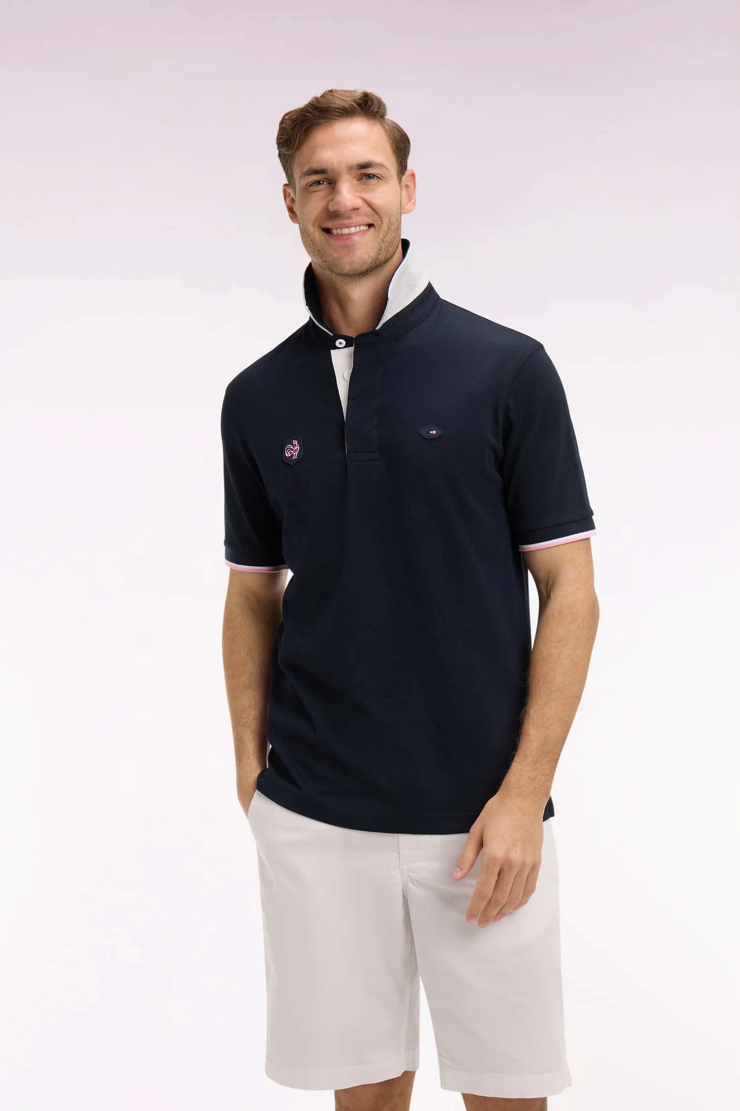 Maillot à manches courtes XV de France en coton marine brodé coupe Regular - Image 3