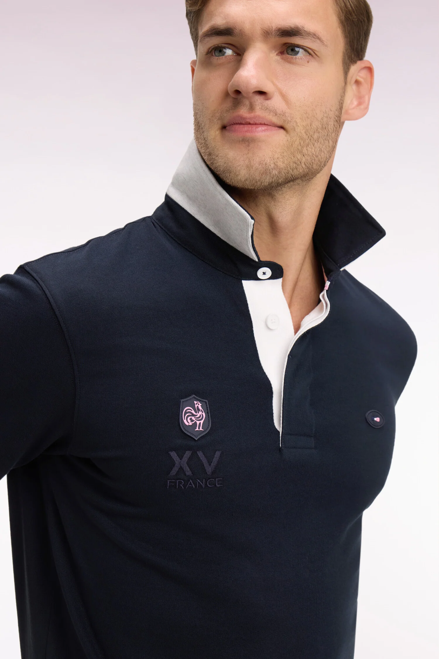 Maillot à manches courtes XV de France en coton marine brodé coupe Regular - Image 4