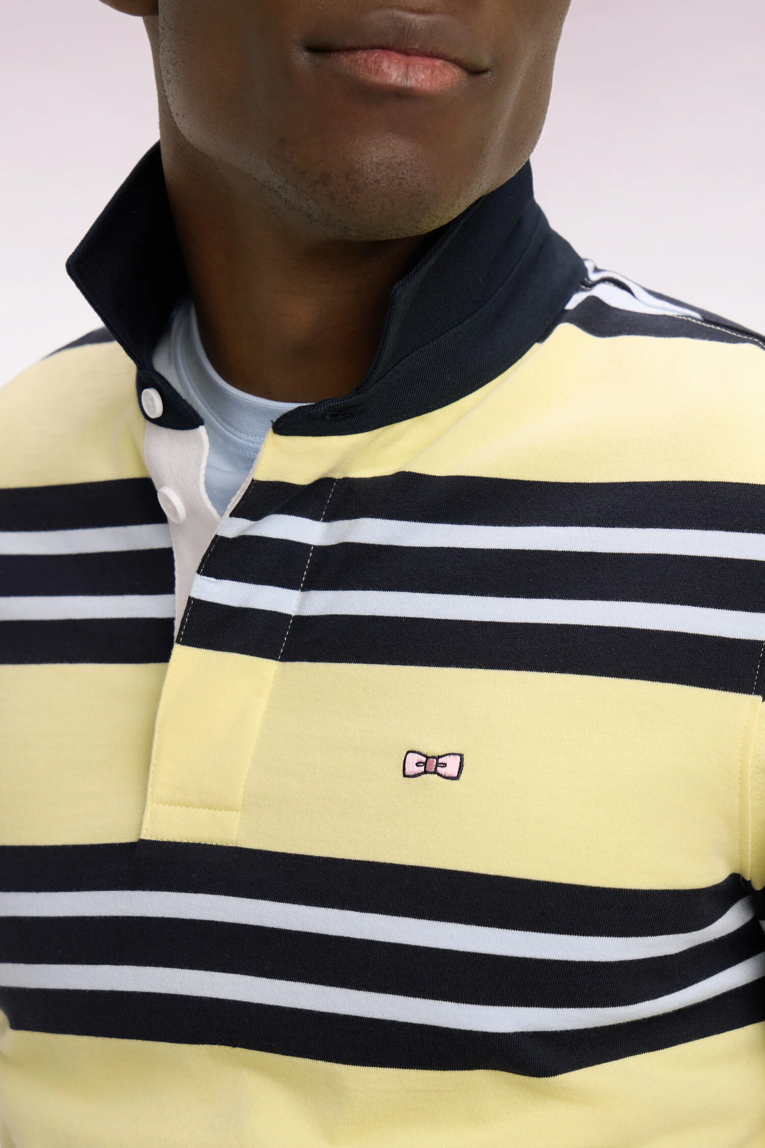 Maillot à manches longues en coton rayé jaune clair - Image 4
