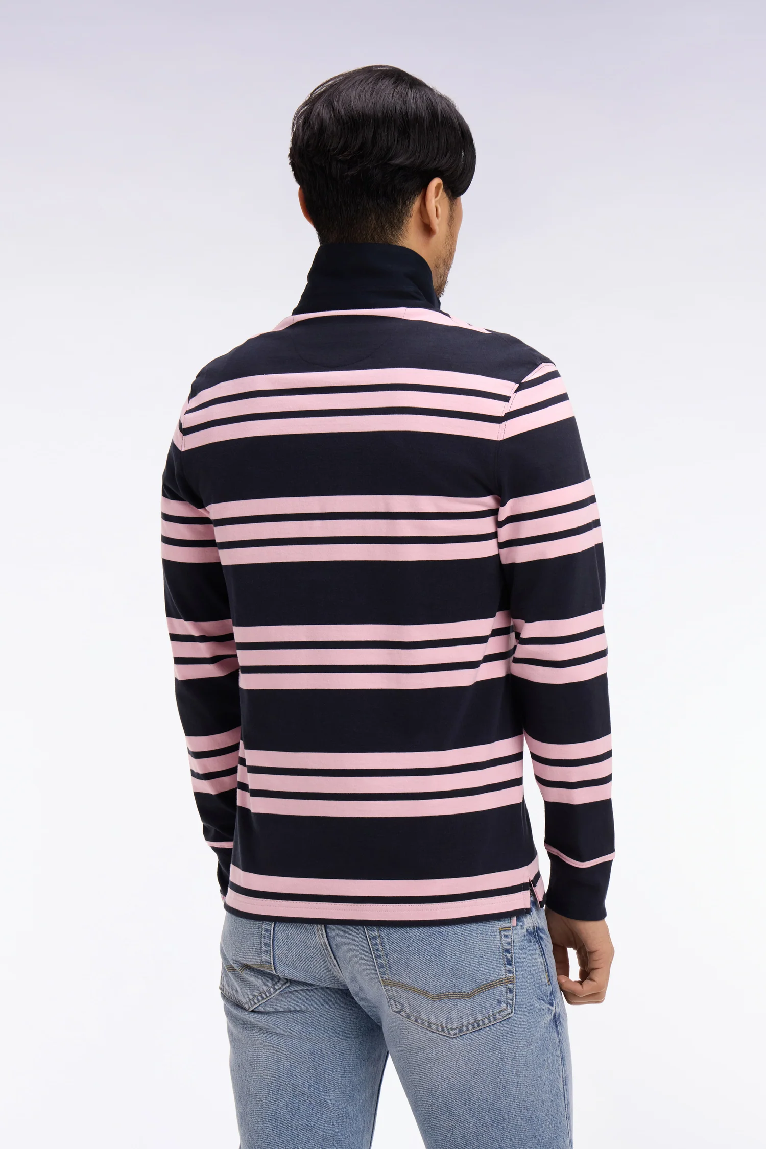 Maillot à manches longues en coton rayé marine et rose - Image 5