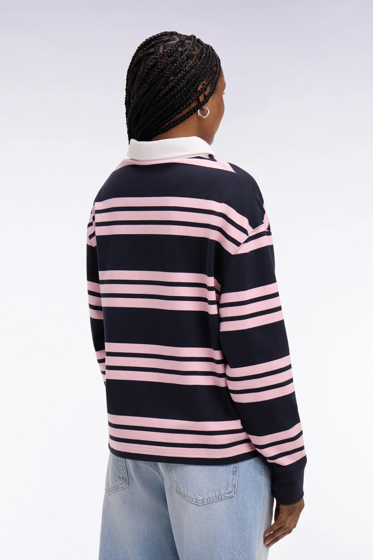 Maillot à manches longues rayé marine et rose coupe oversized - Image 5