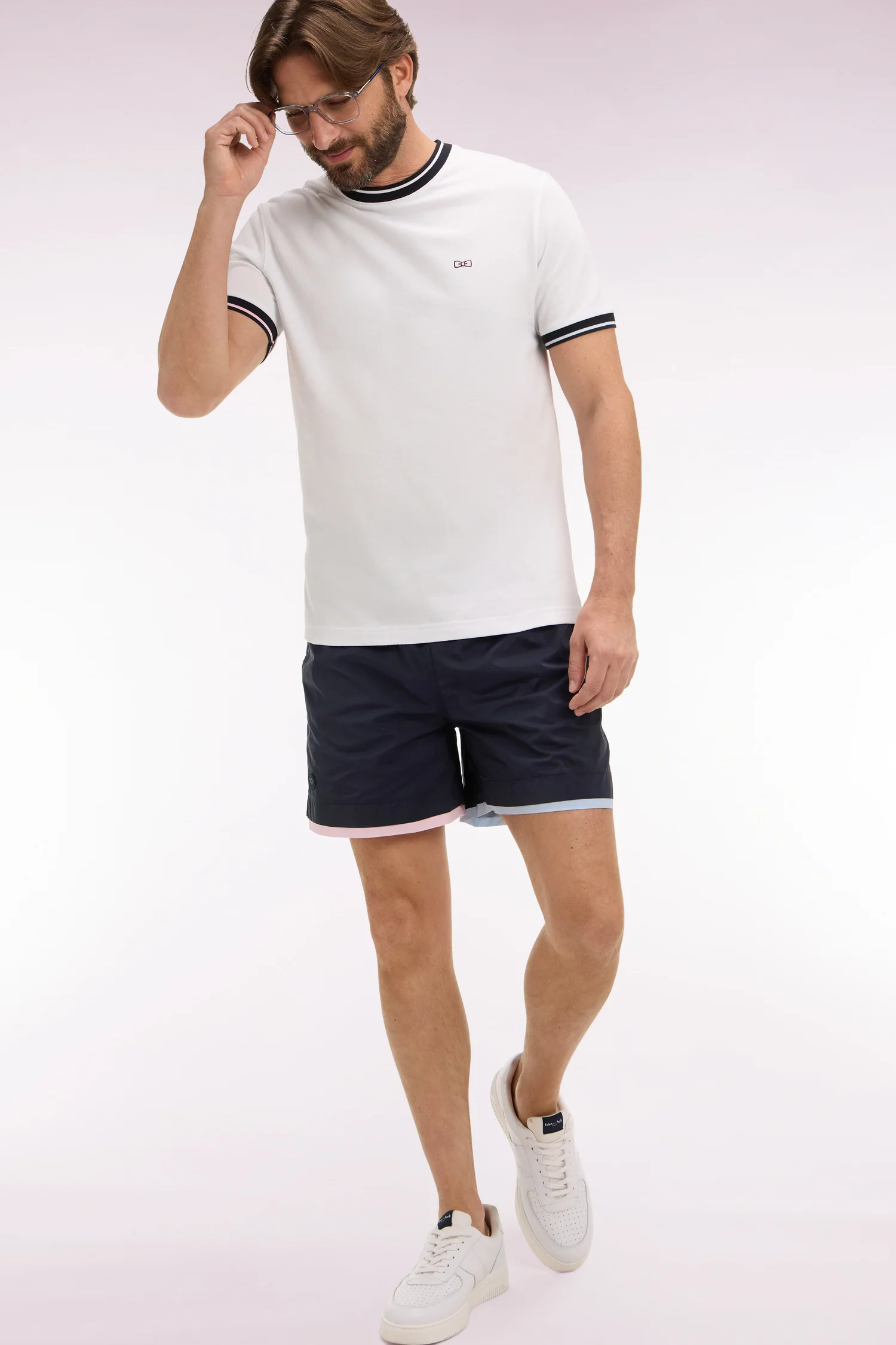 Maillot de bain marine passepoils contrastés